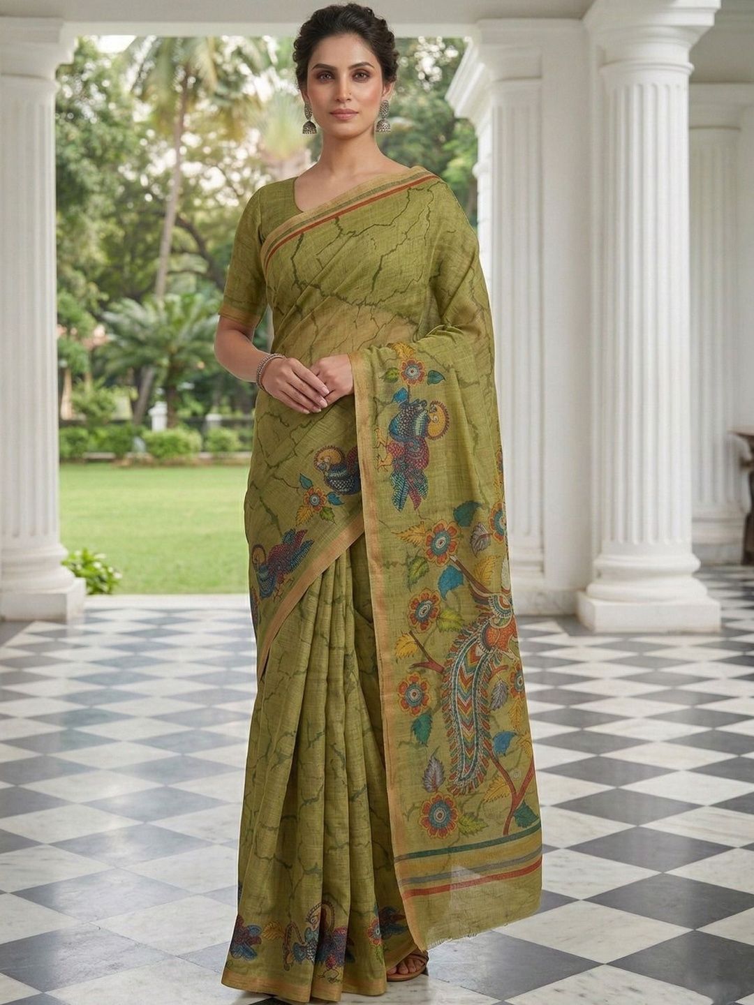 STITCH N SOULS Floral Linen Blend Designer Chanderi Saree-picture-53