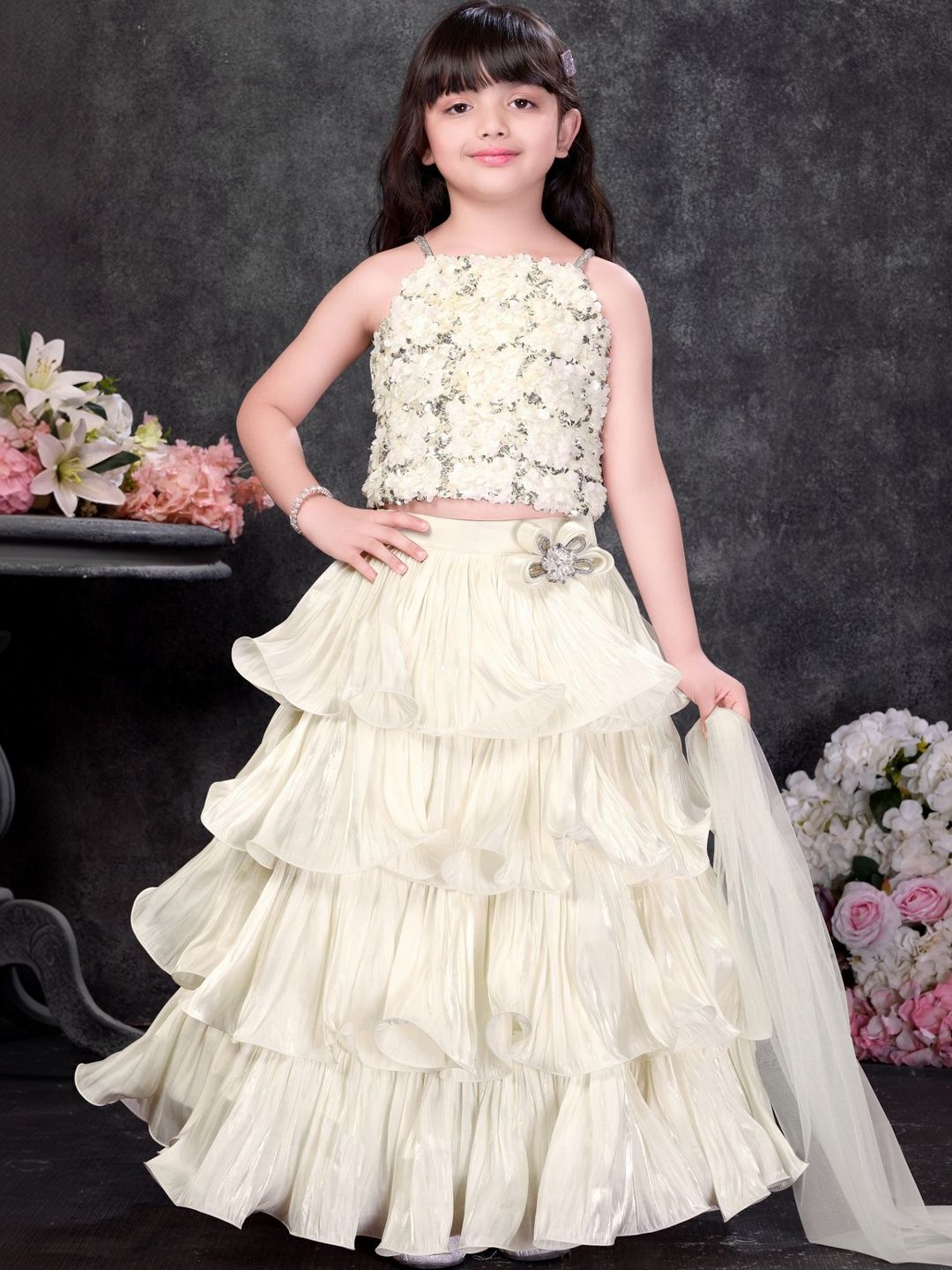 Lagorii Girls Embroidered Sequinned Ready to Wear Lehenga &-picture-43