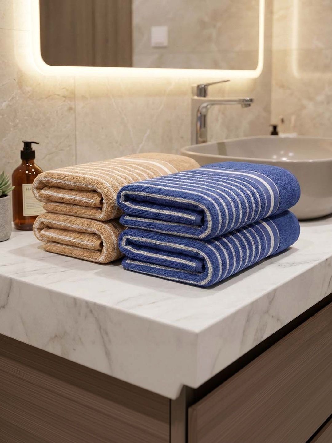 Athom Living 4 Pieces Blue Striped Cotton Hand Towels-image-46
