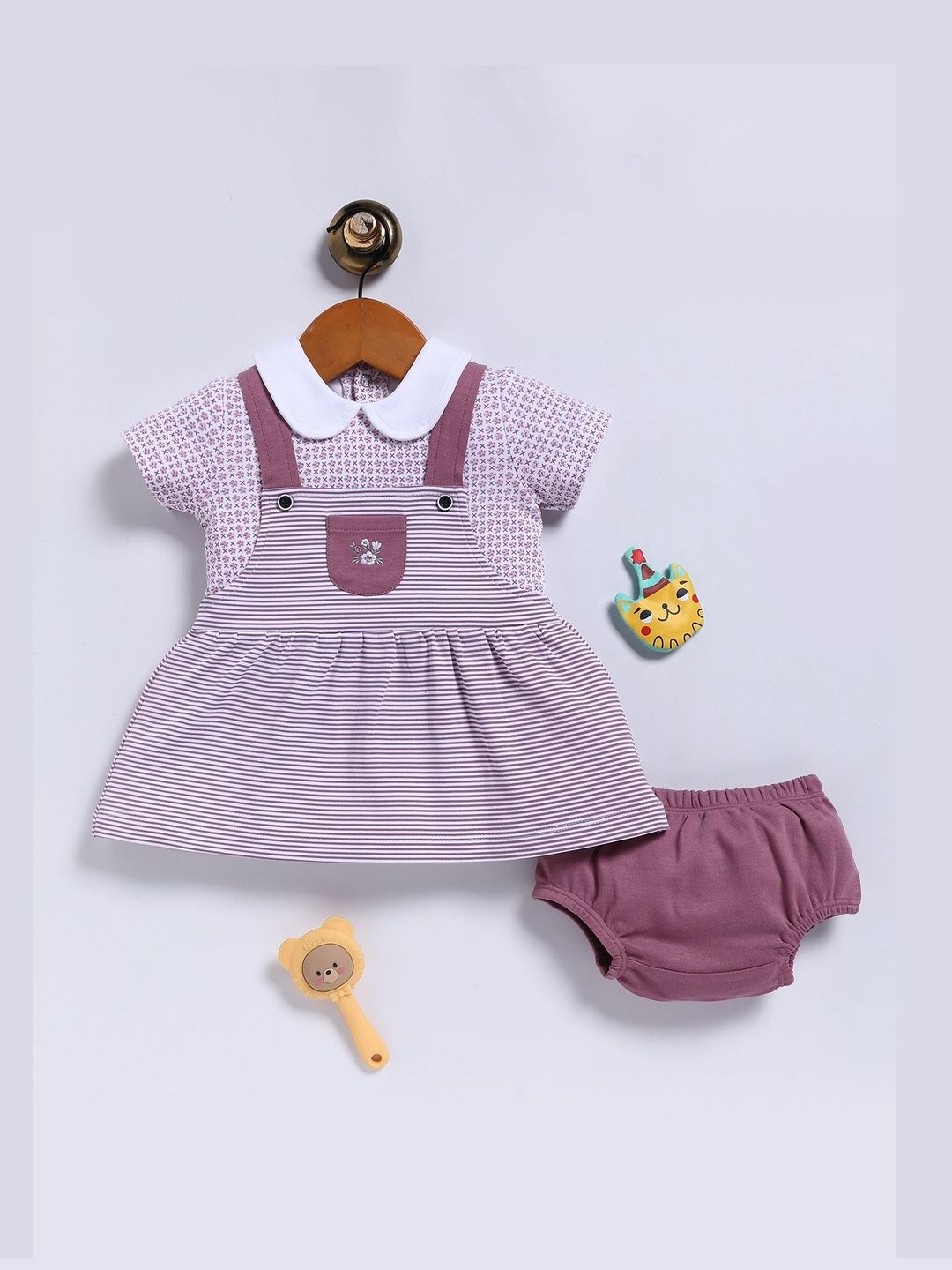 BABY GO Infant Girls Round Neck Cotton Fit & Flare Dress-picture-2