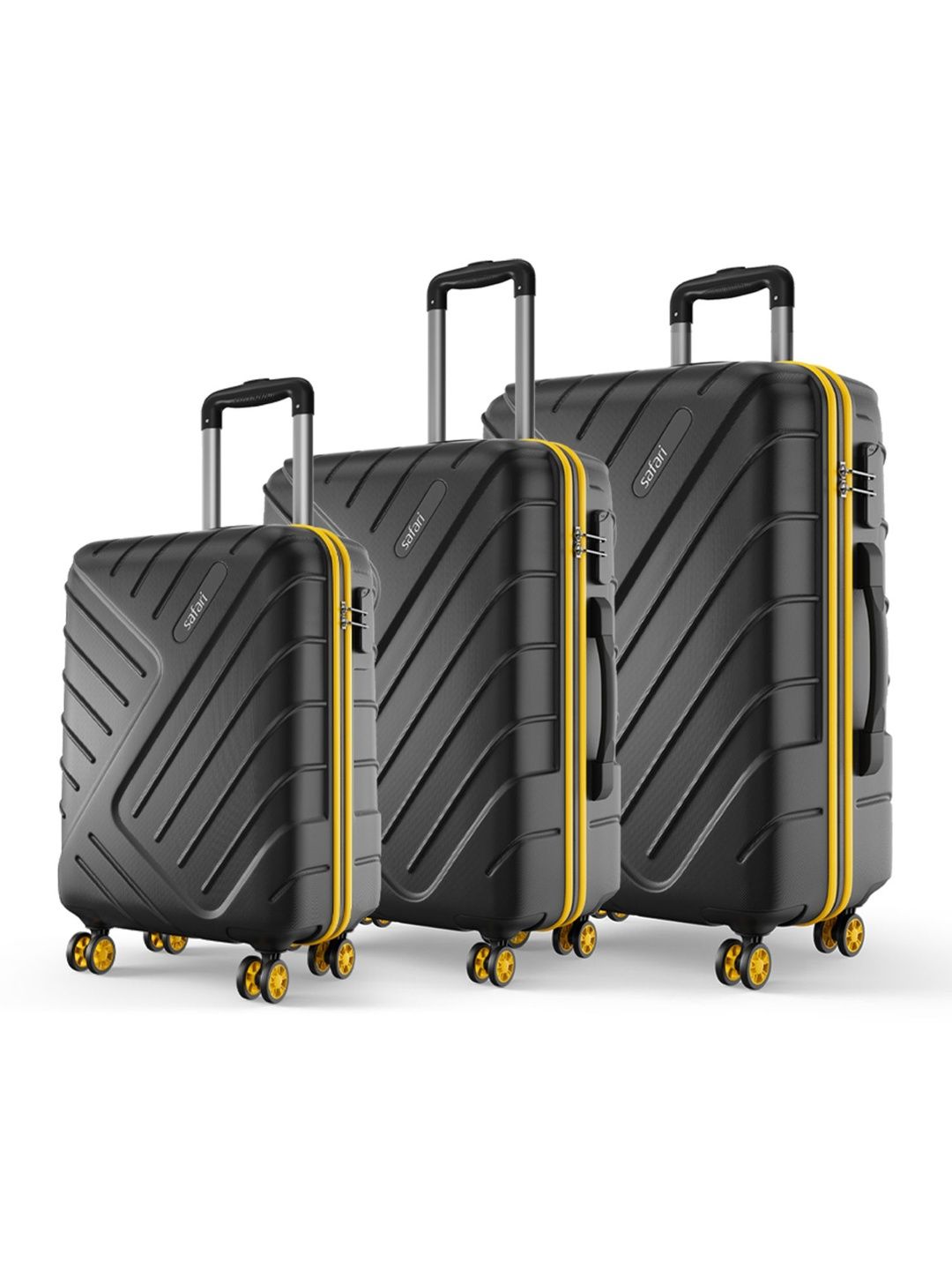 Safari Accent Set Of 3 Textured Hard Sided Large Cabin & Medium Trolley Bags-picture-16