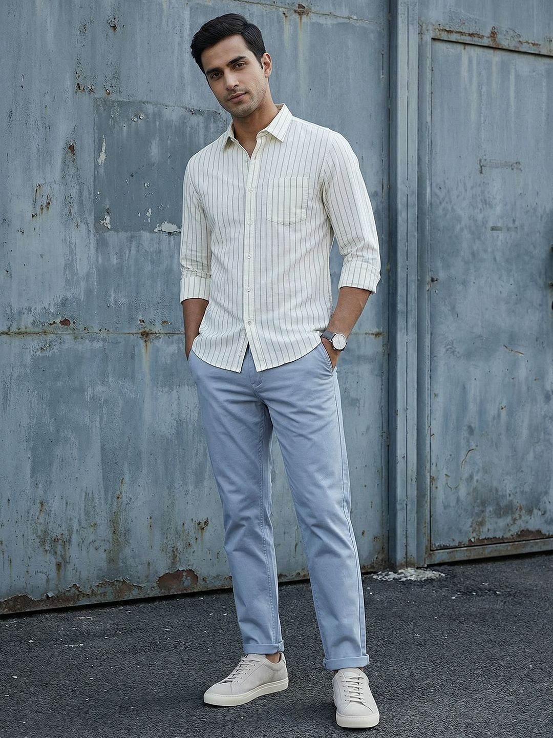 Roadster Men Blue Tapered Fit Solid Chinos