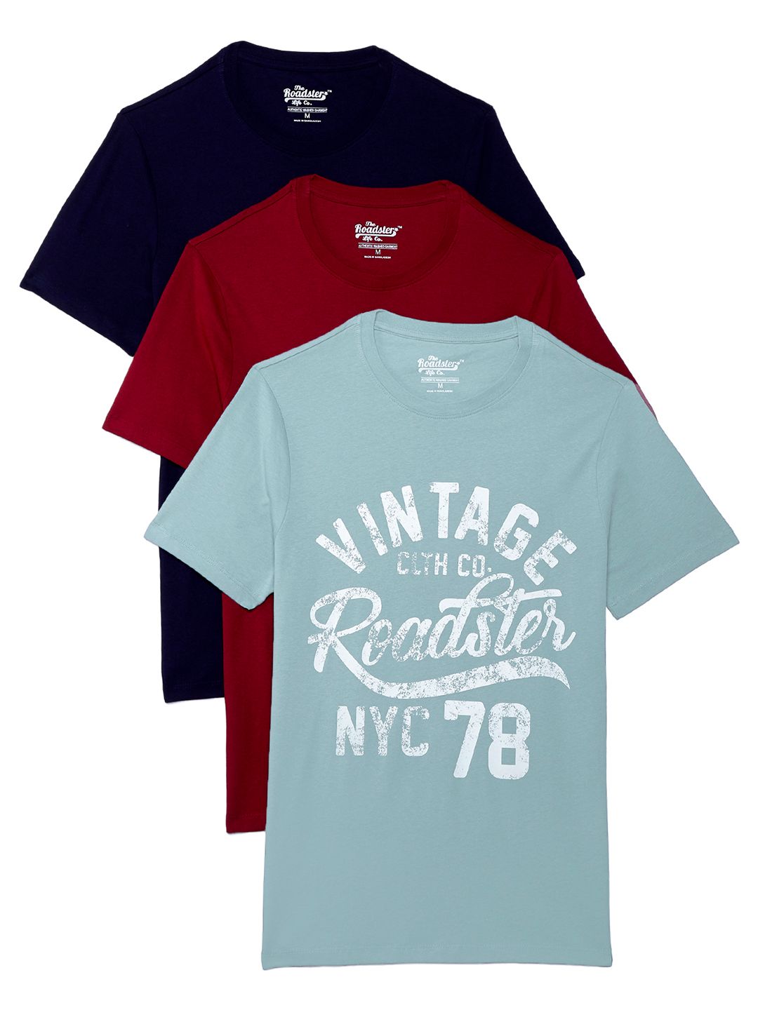 Roadster Men Pack of 3 Cotton Round Neck Printed T-Shirt