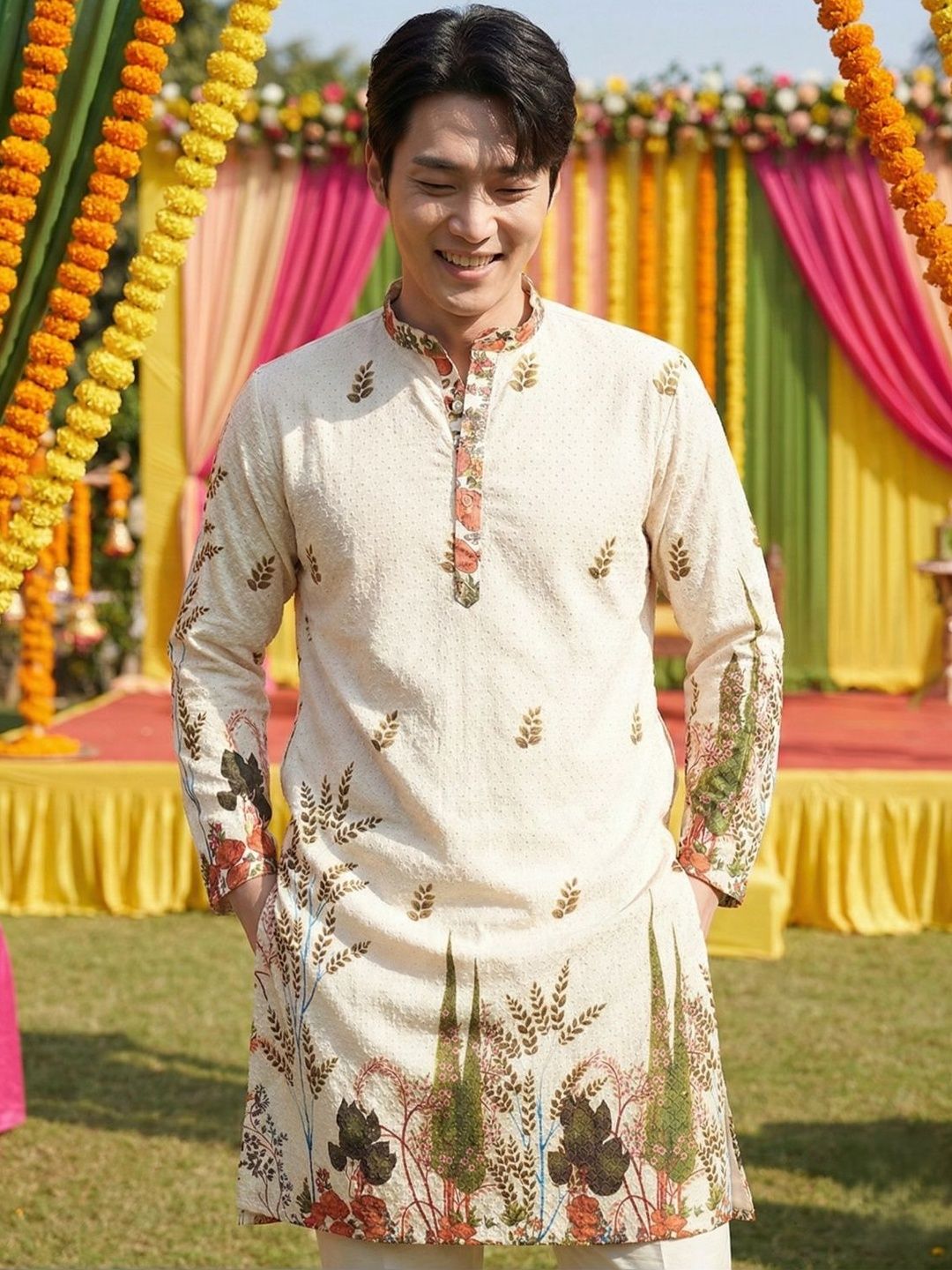 KASMEN CO. Men Ethnic Motifs Embroidered Chikankari Kurta-picture-43