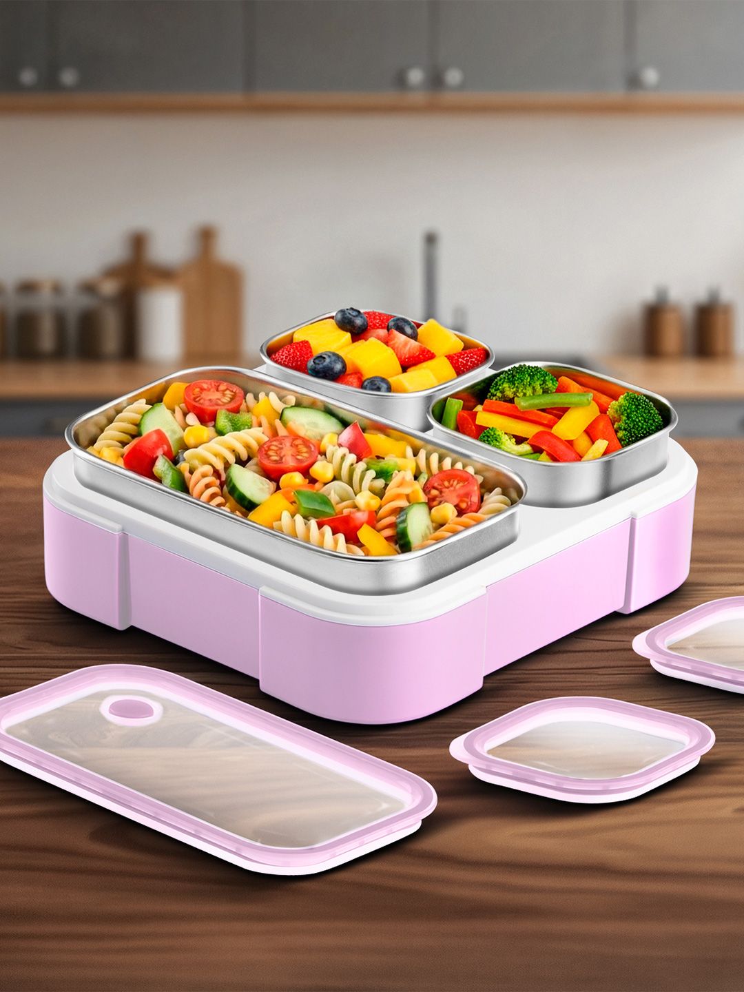 Vaya Lilac Love Stainless Steel Easy to Clean Lunch Box- 650 ml-picture-53