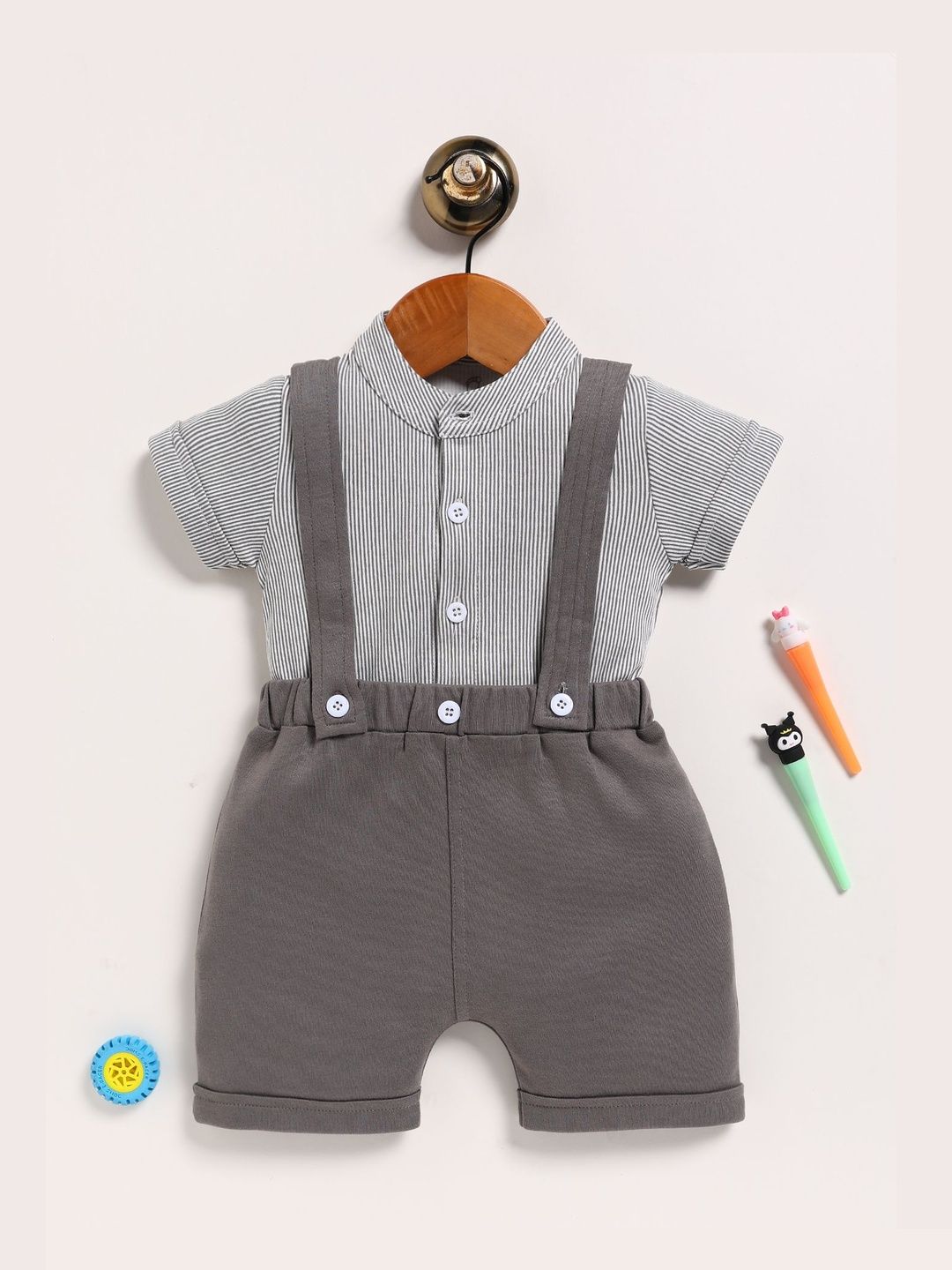 BABY GO Boys Striped Cotton Short Dungaree With T-Shirt-picture-37