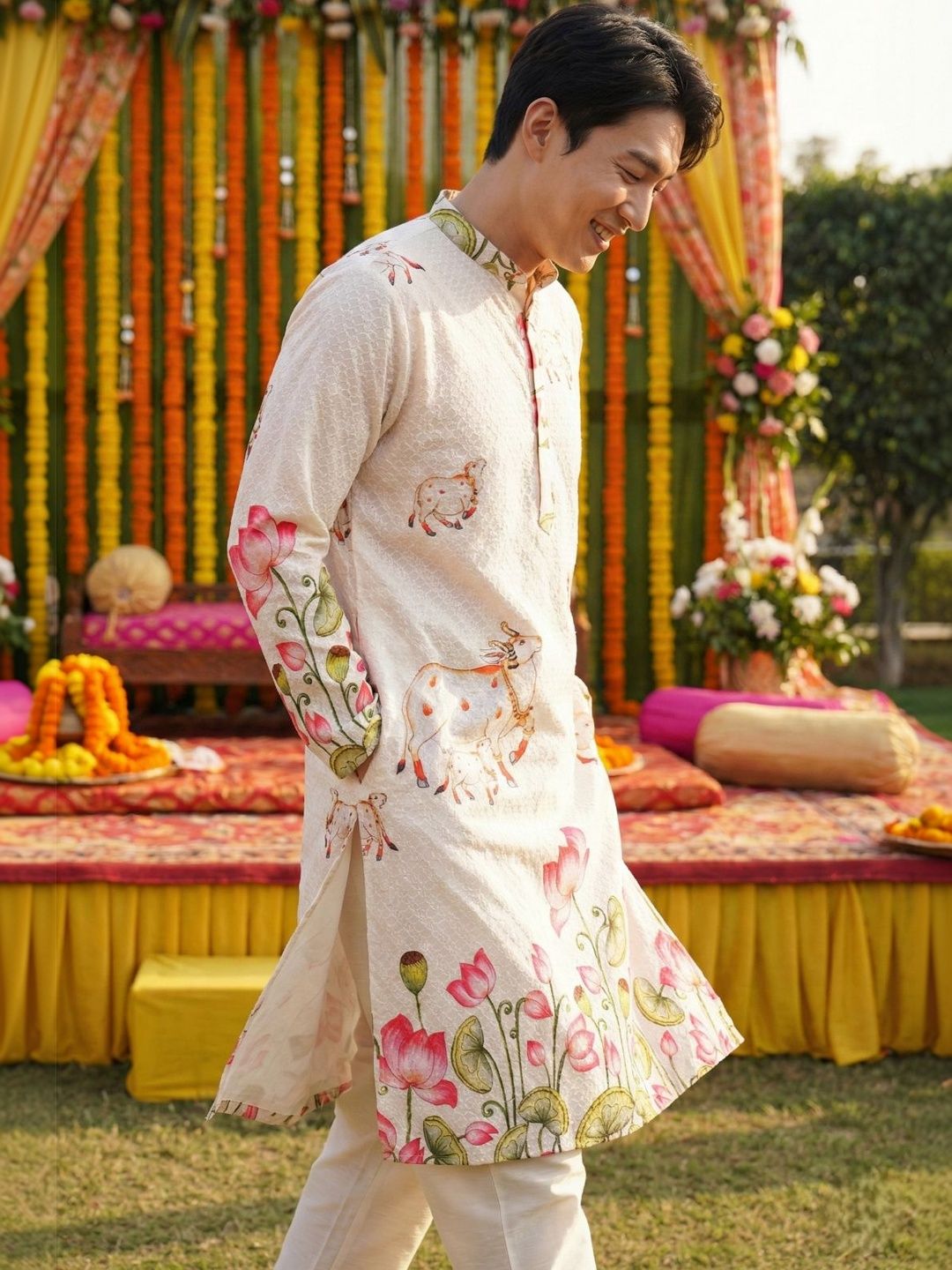 KASMEN CO. Men Ethnic Motifs Embroidered Chikankari Kurta-picture-24