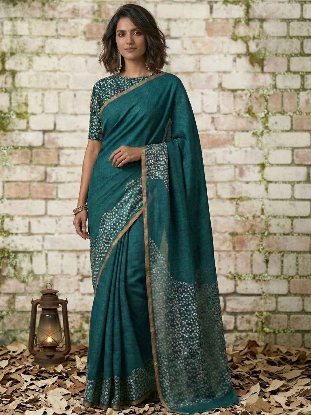 STITCH N SOULS Floral Linen Blend Designer Chanderi Saree-picture-33