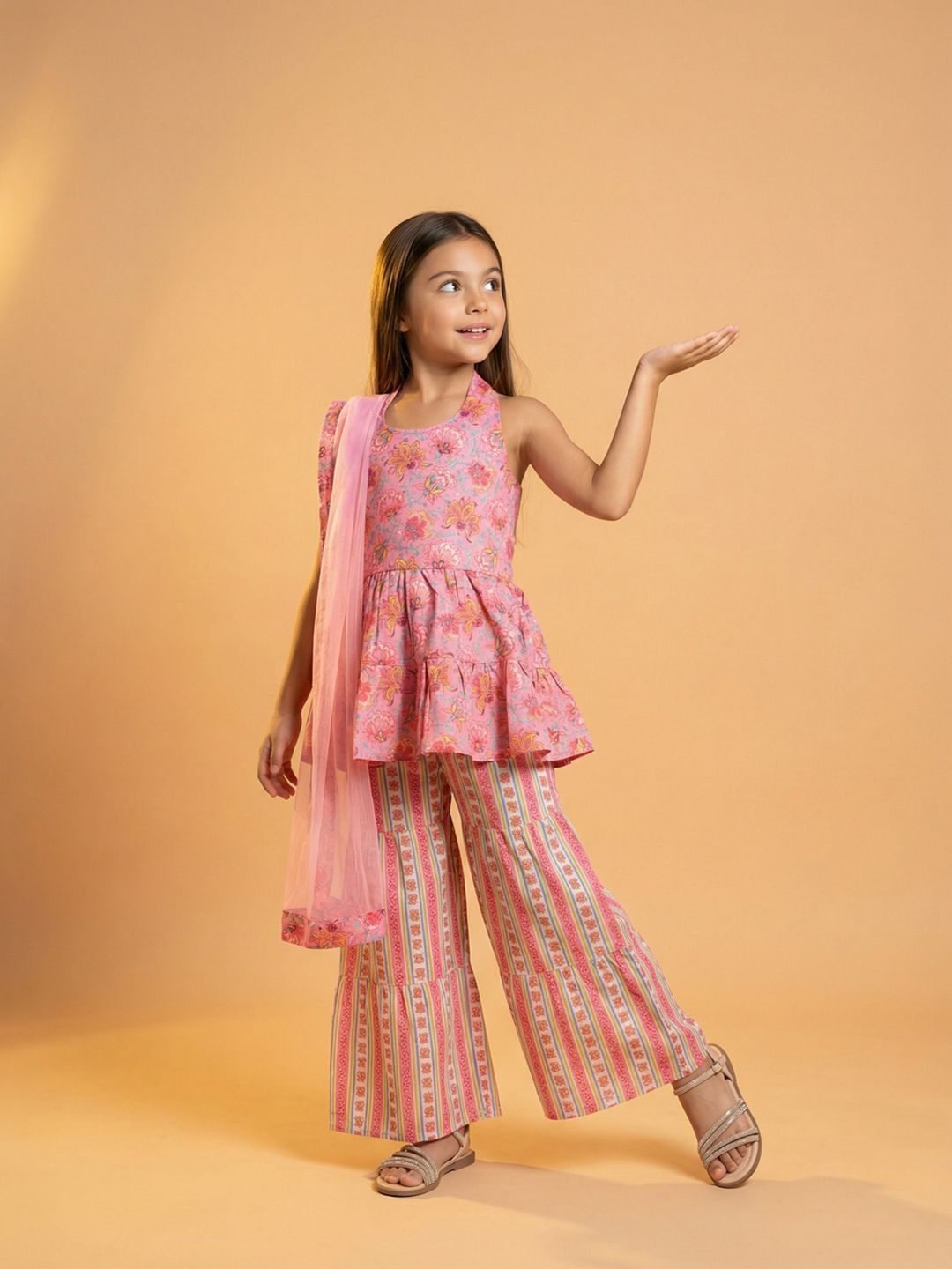 Nauti Nati Girls Floral Printed Regular Kurti with Palazzos & With Dupatta-picture-28