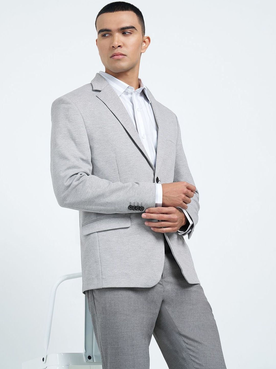 Peregrine by Pantaloons Notched Lapel Single-Breasted Slim Fit Formal Blazer-picture-10