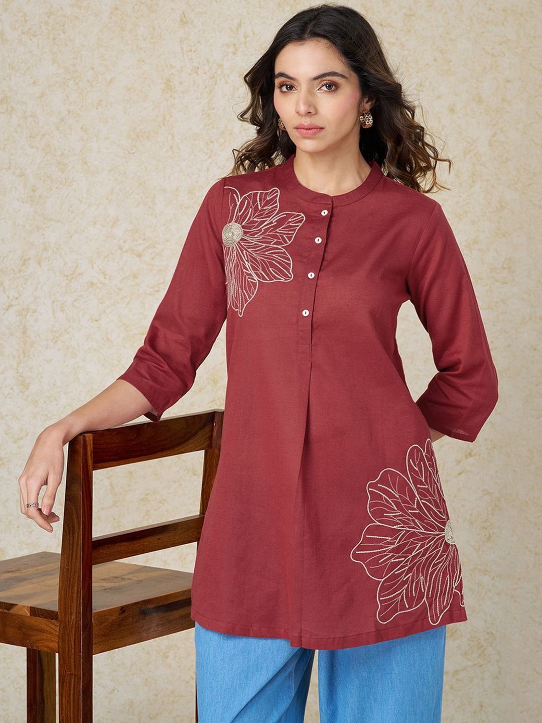 RANGMANCH BY PANTALOONS Mandarin Collar Tunic-image-0