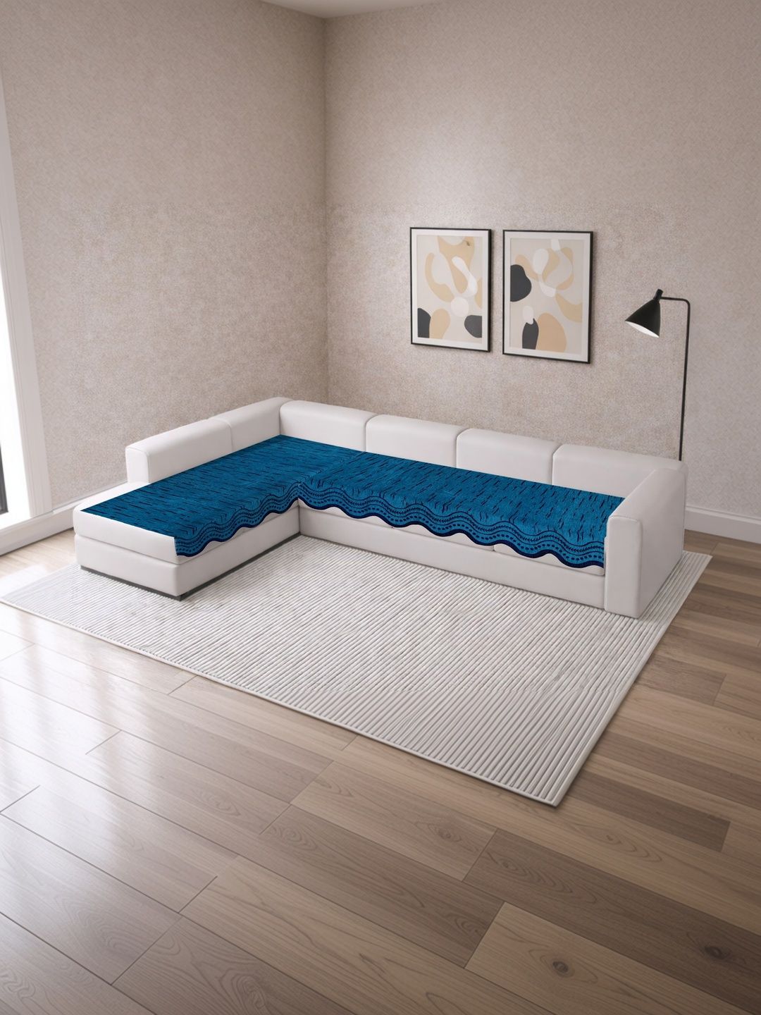 MULTITEX Blue Striped 2 Piece Sofa Cover Without Arms-image-38