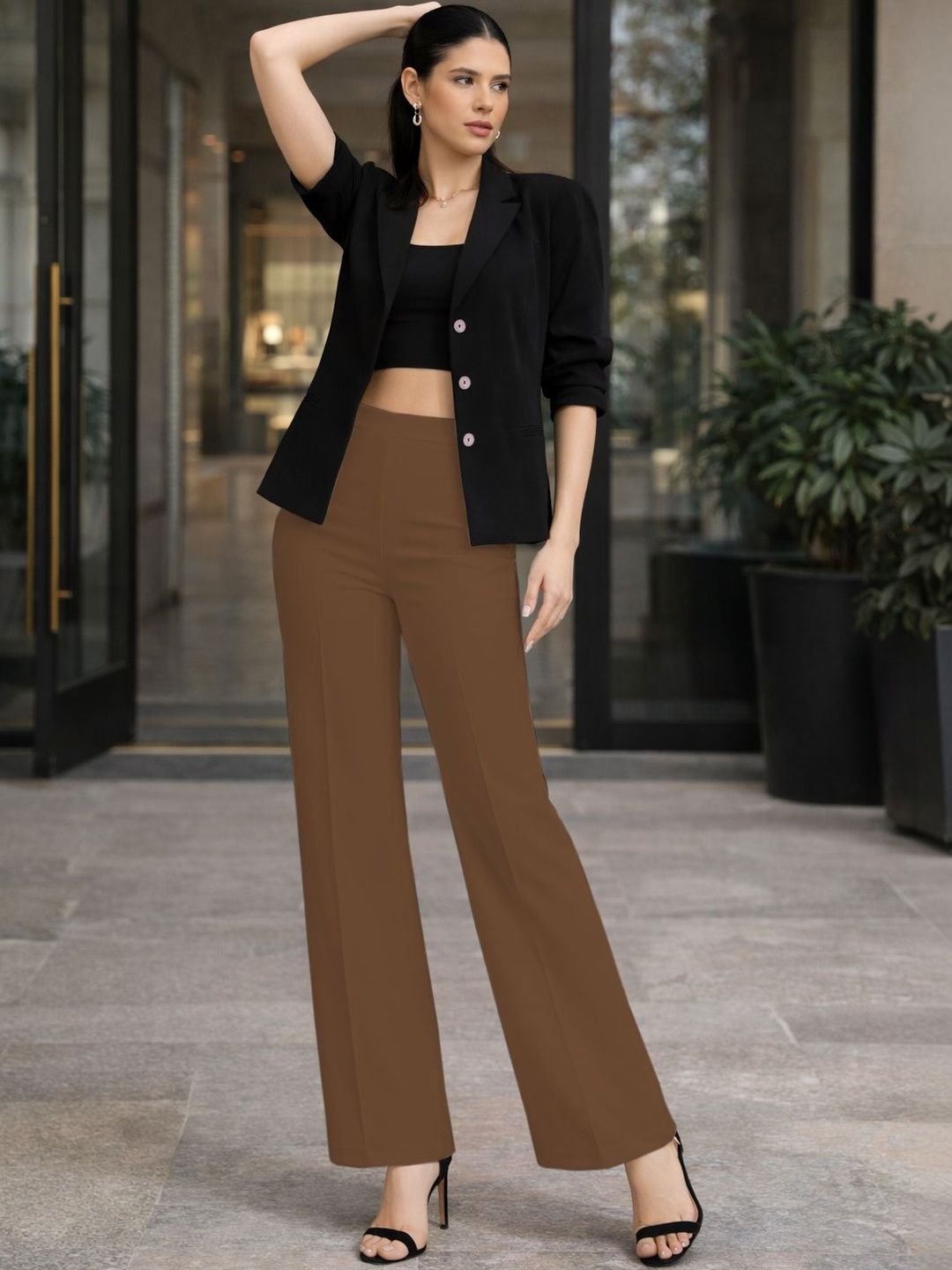 HERE&NOW Women Relaxed Mid-Rise Cotton Trousers-picture-36