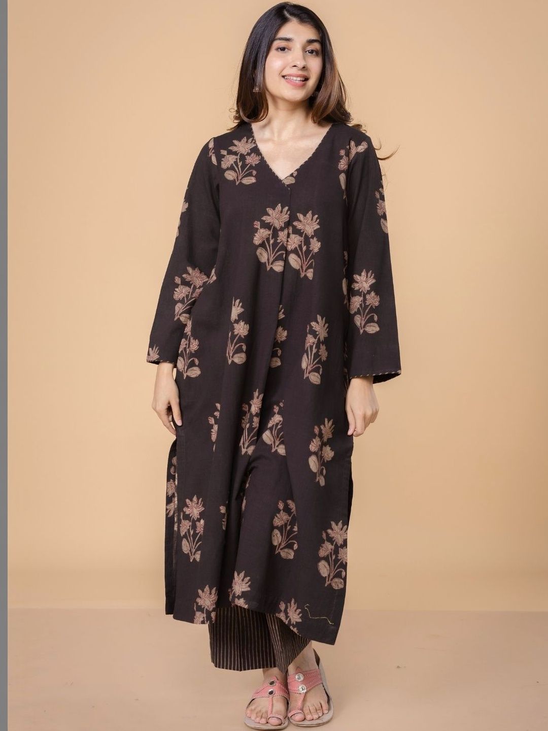 THE INDIAN ETHNIC CO Floral Printed Block Print Kurta-picture-21