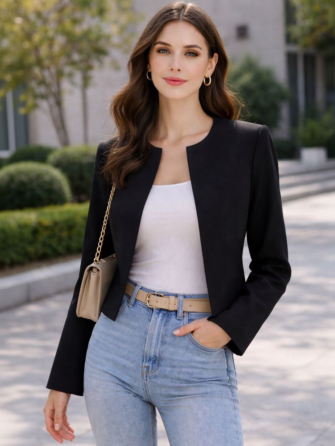 CREZYVEZY Collarless Open Front Casual Blazers-picture-25