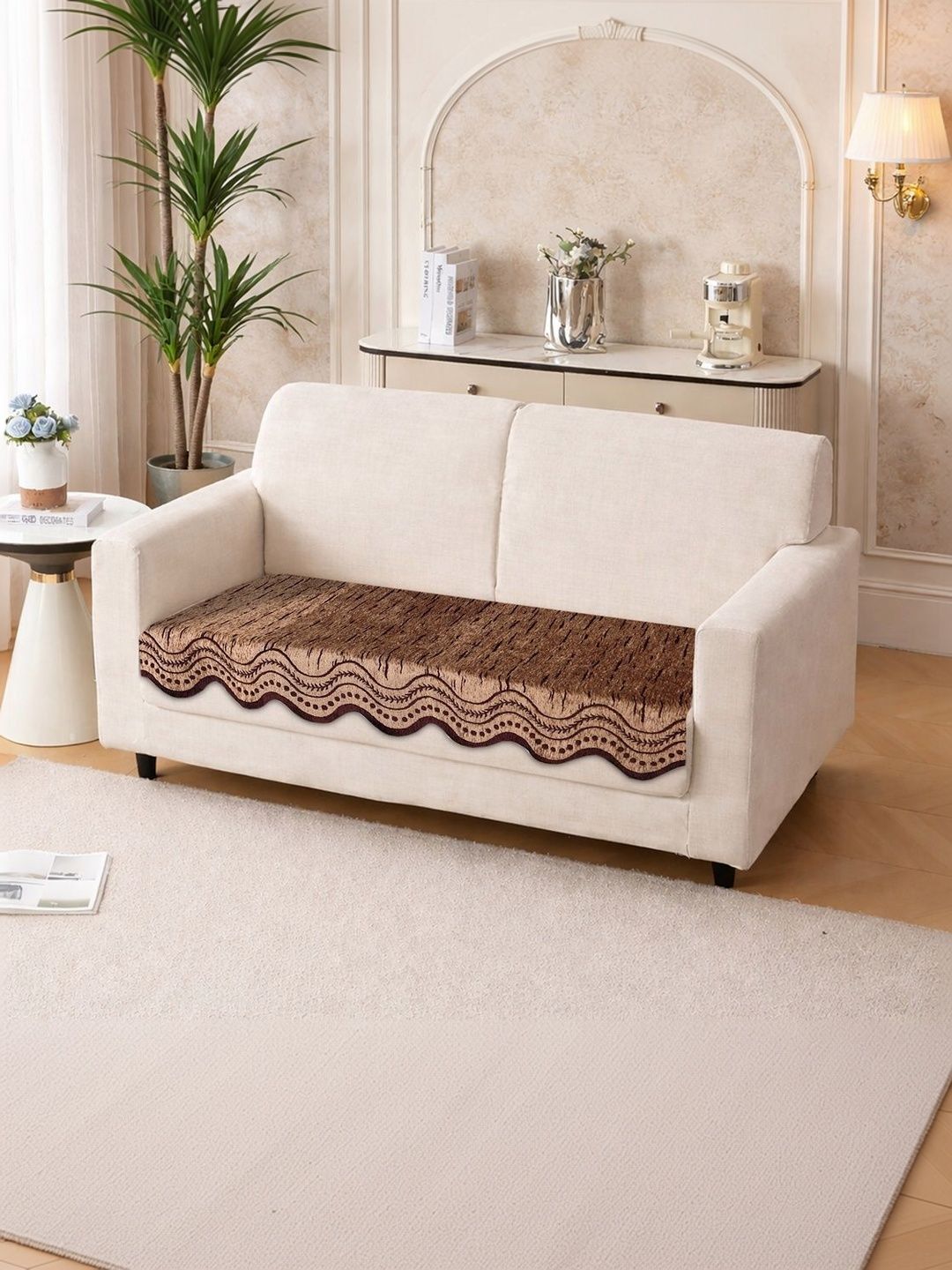 MULTITEX Coffee Brown Striped 1 Piece Sofa Cover Without Arms-picture-30