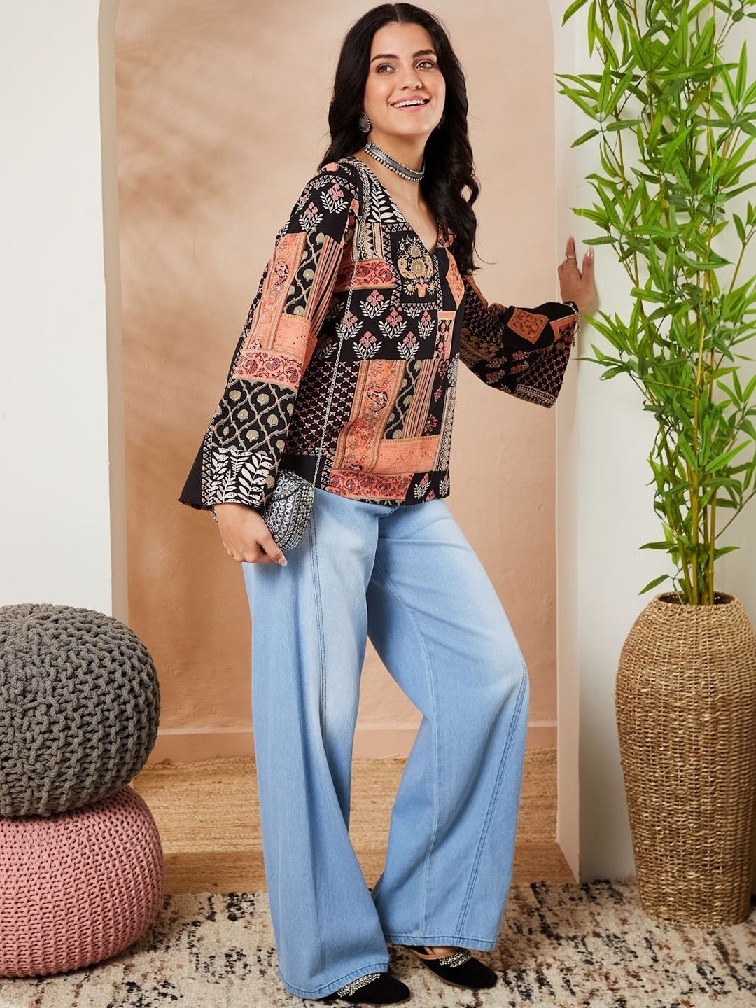 KALAMIR Print Bell Sleeve Top-picture-49
