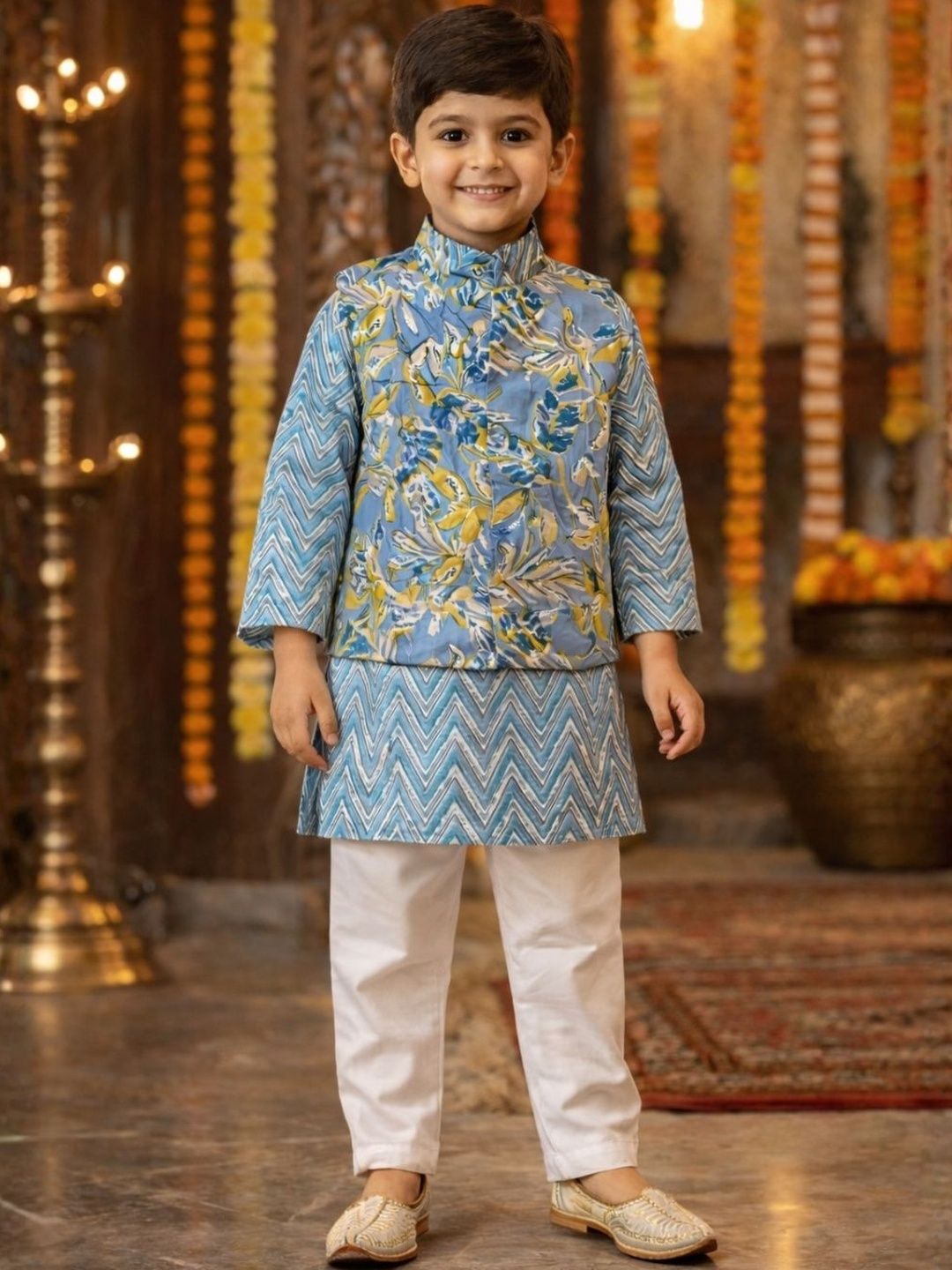 Superminis Boys Floral Printed Regular Pure Cotton Kurta with Pyjamas-picture-12