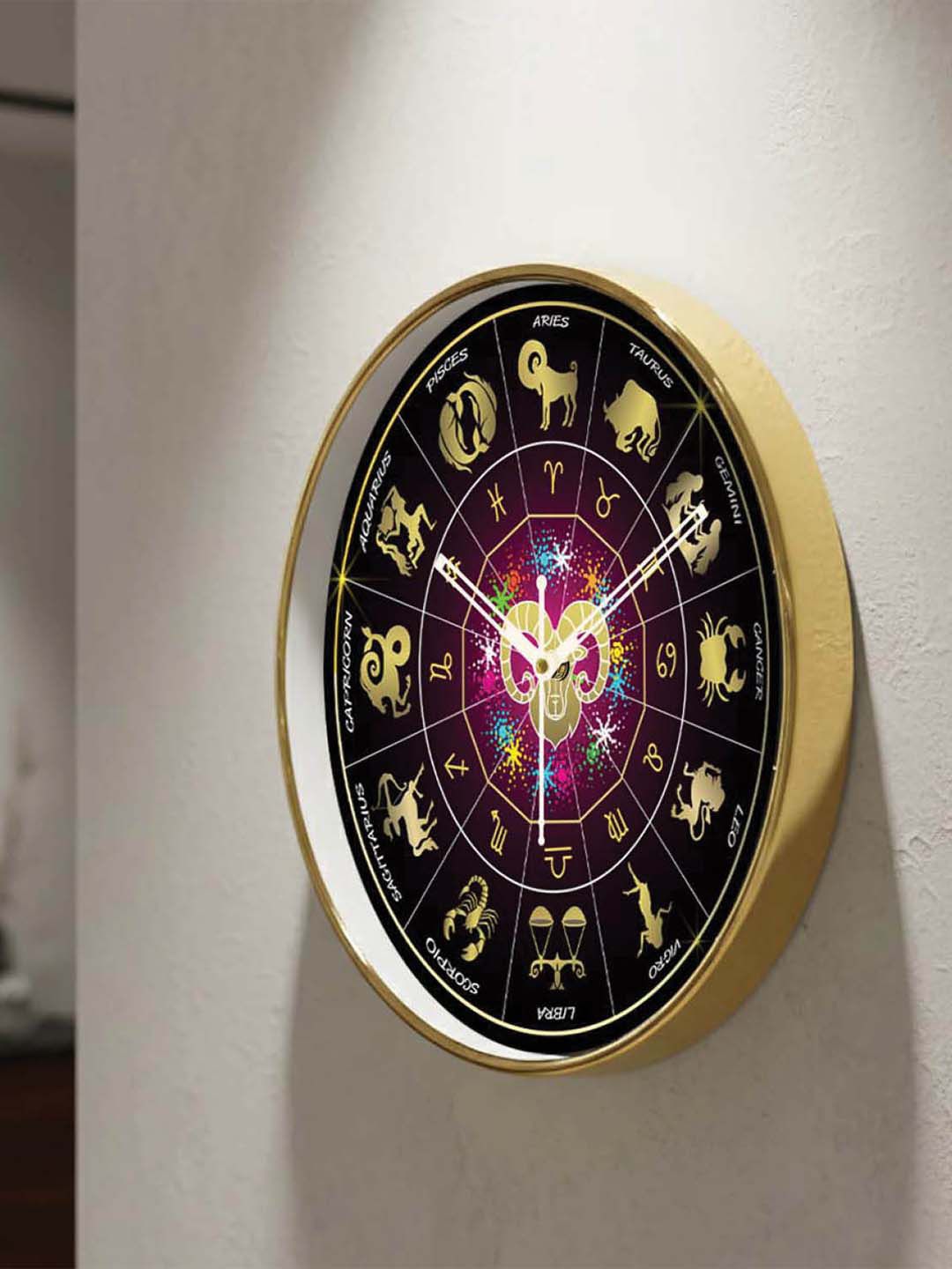 RANDOM Black Plastic Zodiac Printed Sweep Movement Battery Analog Wall Clock 12.7 Inch-picture-18