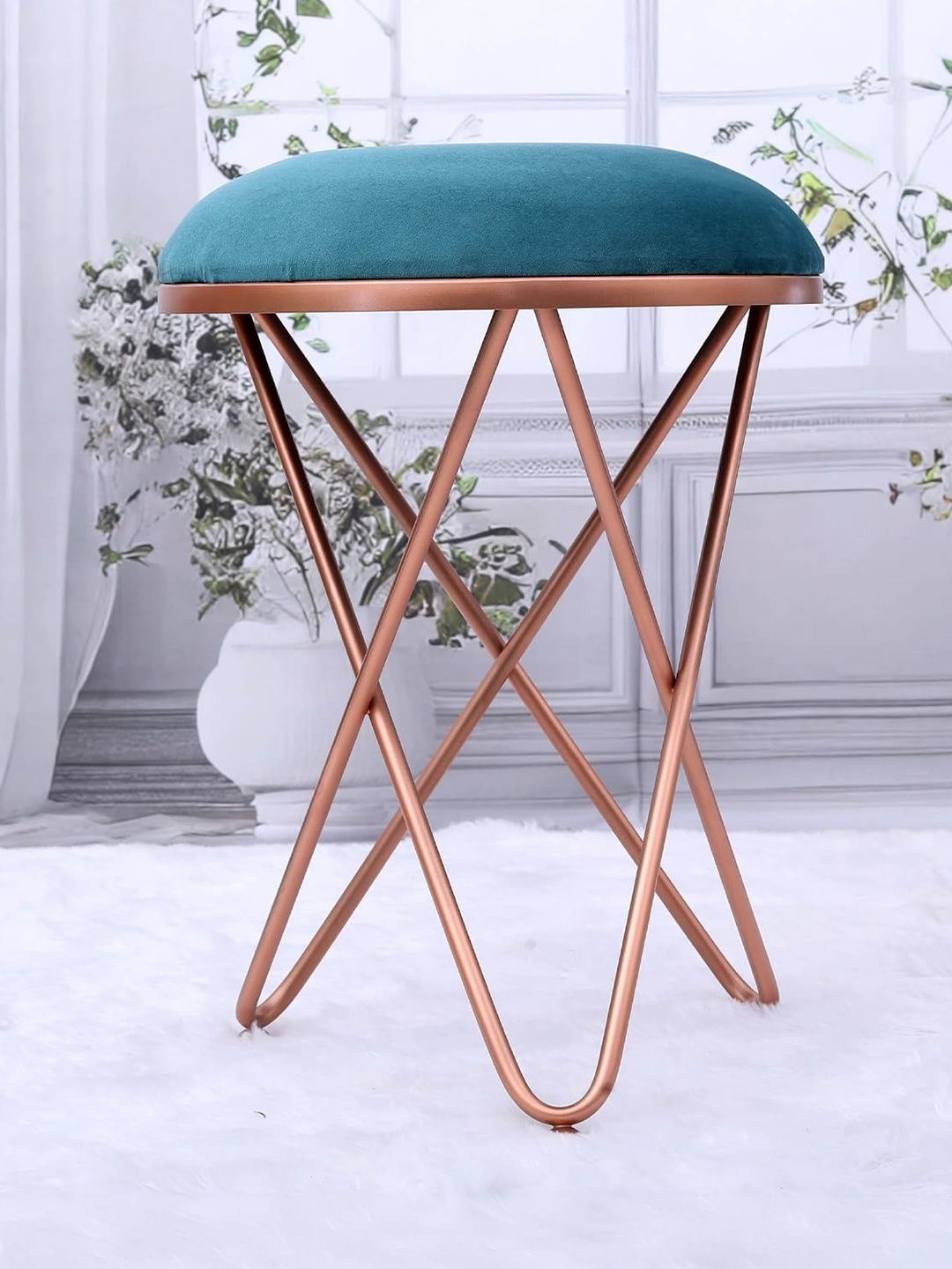 Greetwood Teal Metal Stool Ottoman-picture-16