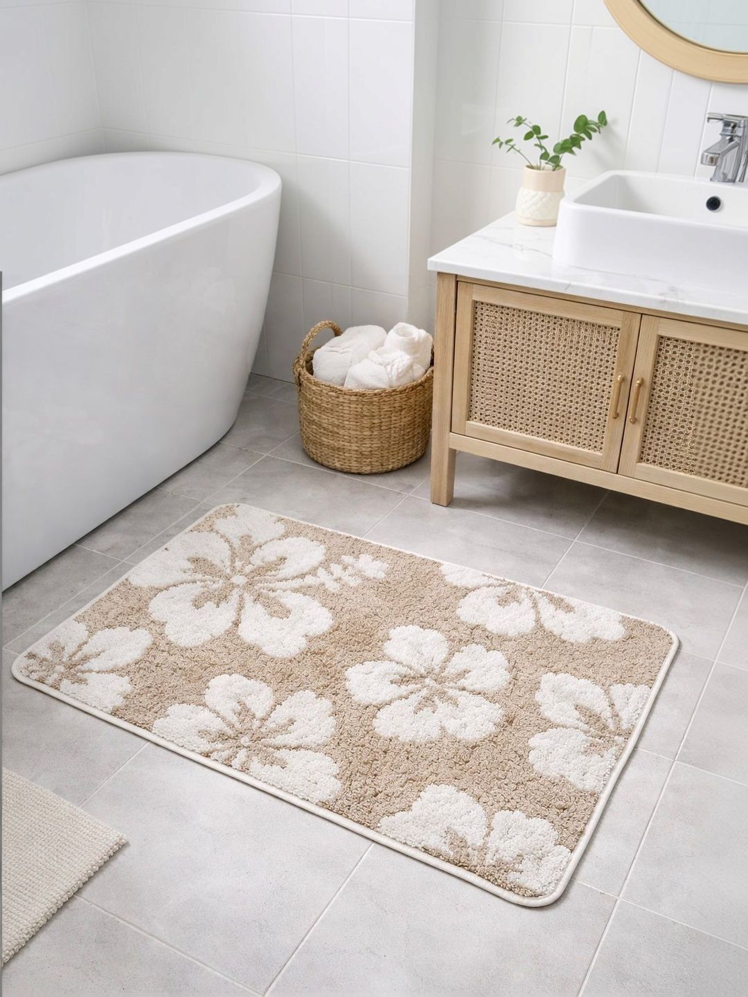 Myntra Elegant Homes Beige & White Printed Anti-Skid Doormat-picture-51