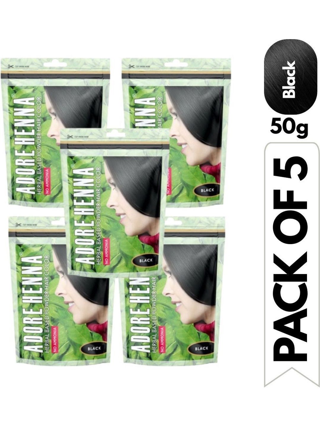 ADORE HENNA Set Of 5 No Ammonia Long Lasting Hair Color - 50 g Each - Black-image-34