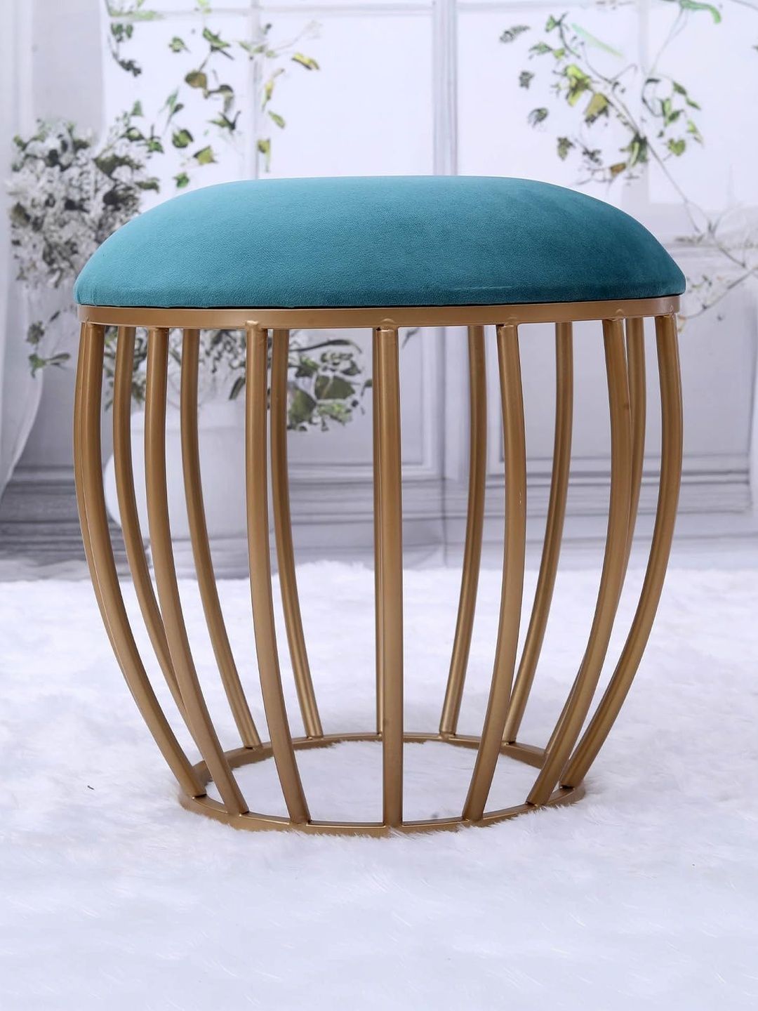 Greetwood Teal Blue Metal Round Ottoman-picture-47