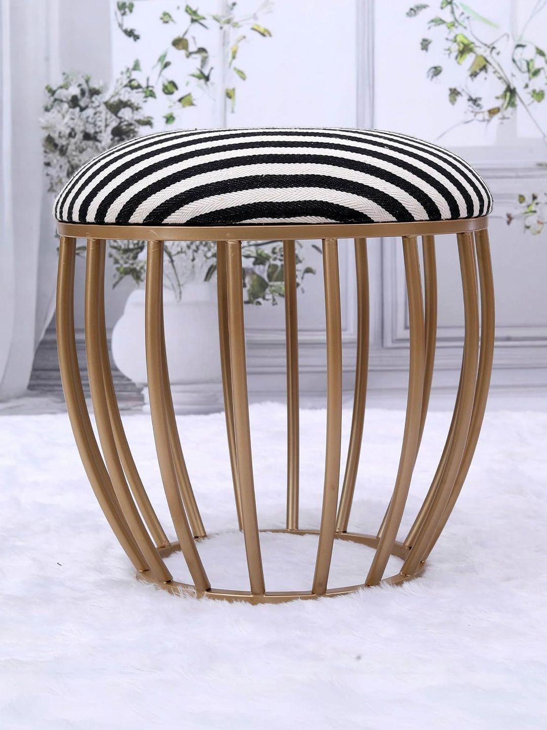 Greetwood Black & White Metal Stool Ottoman-picture-18