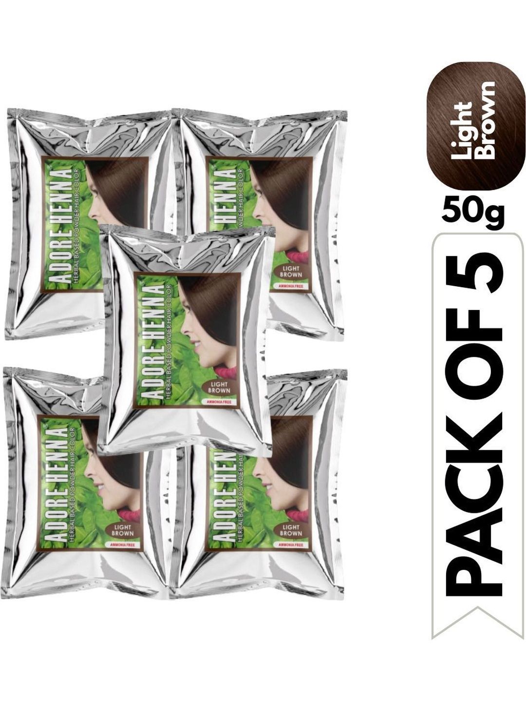ADORE HENNA Set Of 5 No Ammonia Long Lasting Hair Color - 50 g Each - Light Brown-picture-30