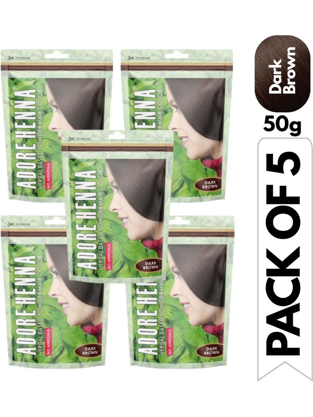 ADORE HENNA Set Of 5 No Ammonia Long Lasting Hair Color - 50 g Each - Dark Brown-picture-28