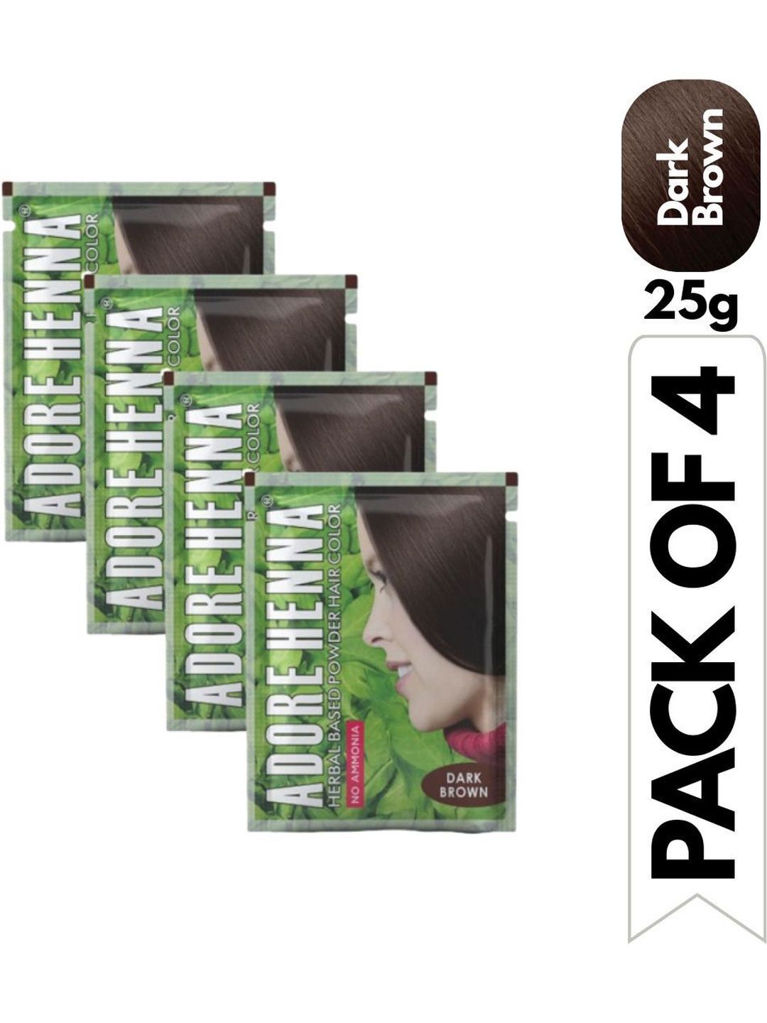 ADORE HENNA Set Of 4 No Ammonia Long Lasting Hair Color - 25 g Each - Dark Brown-picture-29