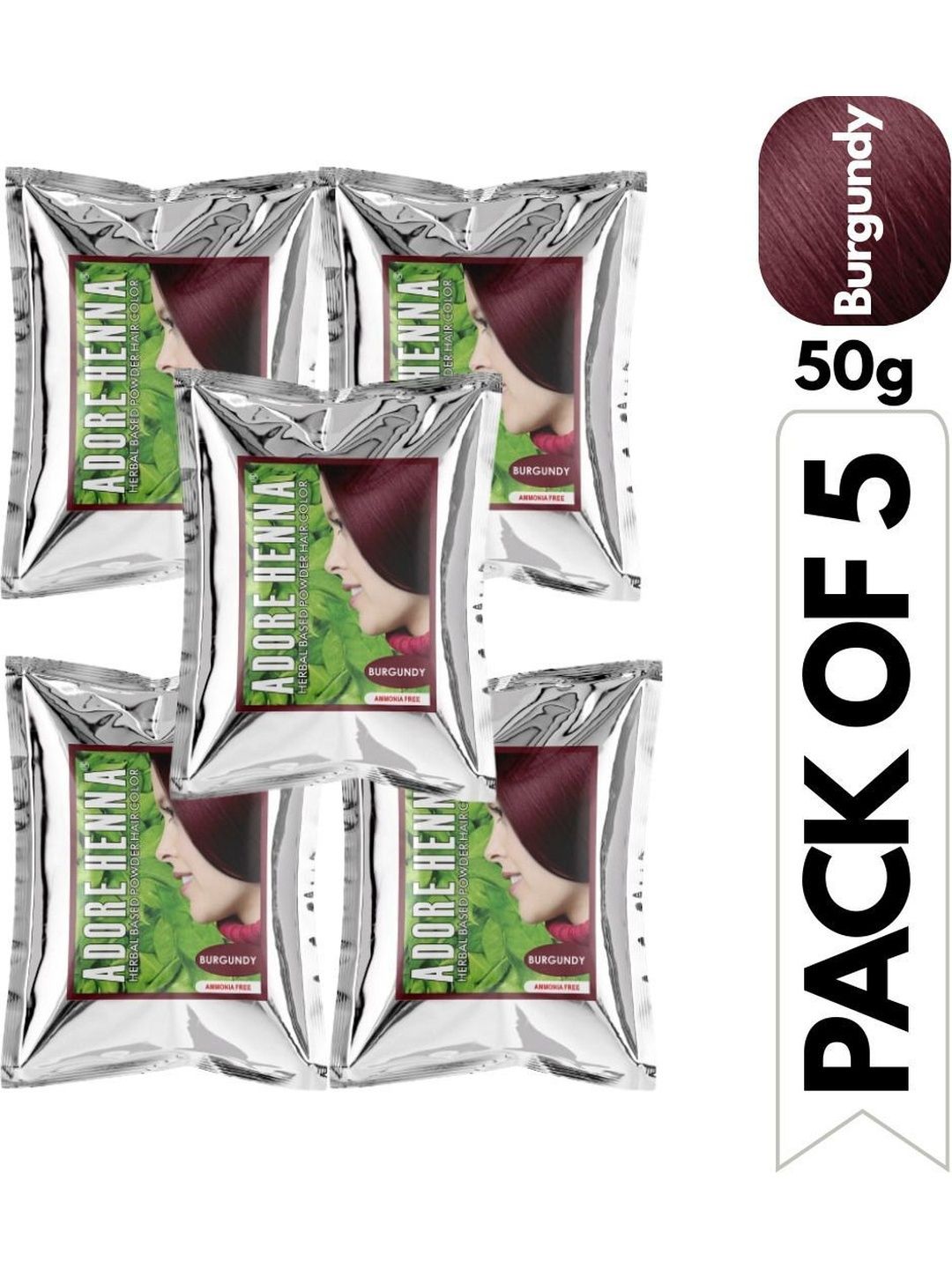 ADORE HENNA Set Of 5 No Ammonia Long Lasting Hair Color - 50 g Each - Burgundy-image-38