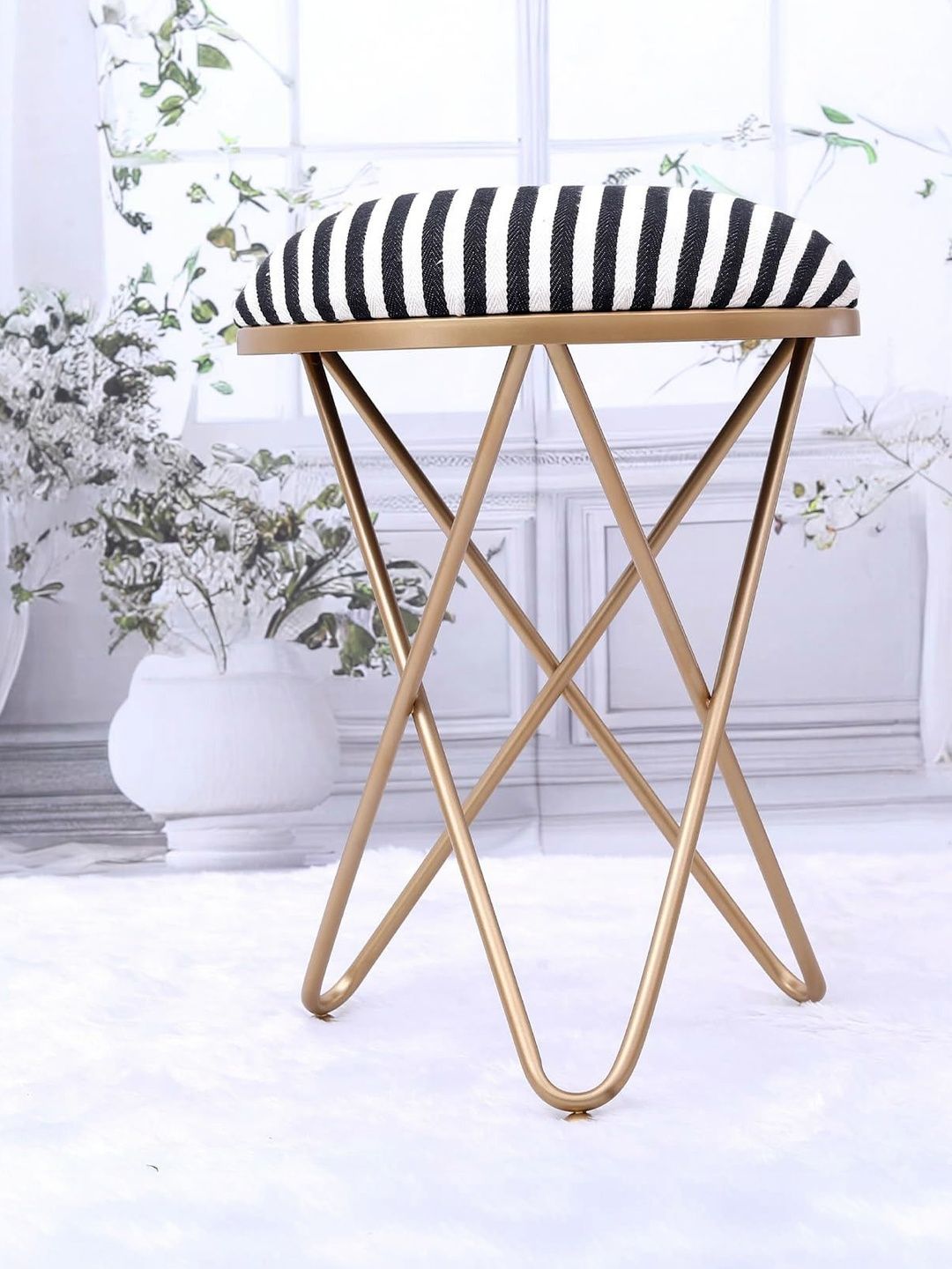 Greetwood Black & White Metal Stool Ottoman-picture-19