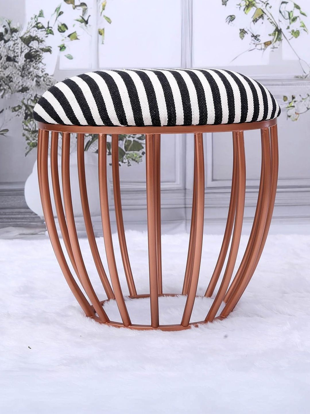 Greetwood Black & White Striped Metal Ottoman-picture-32
