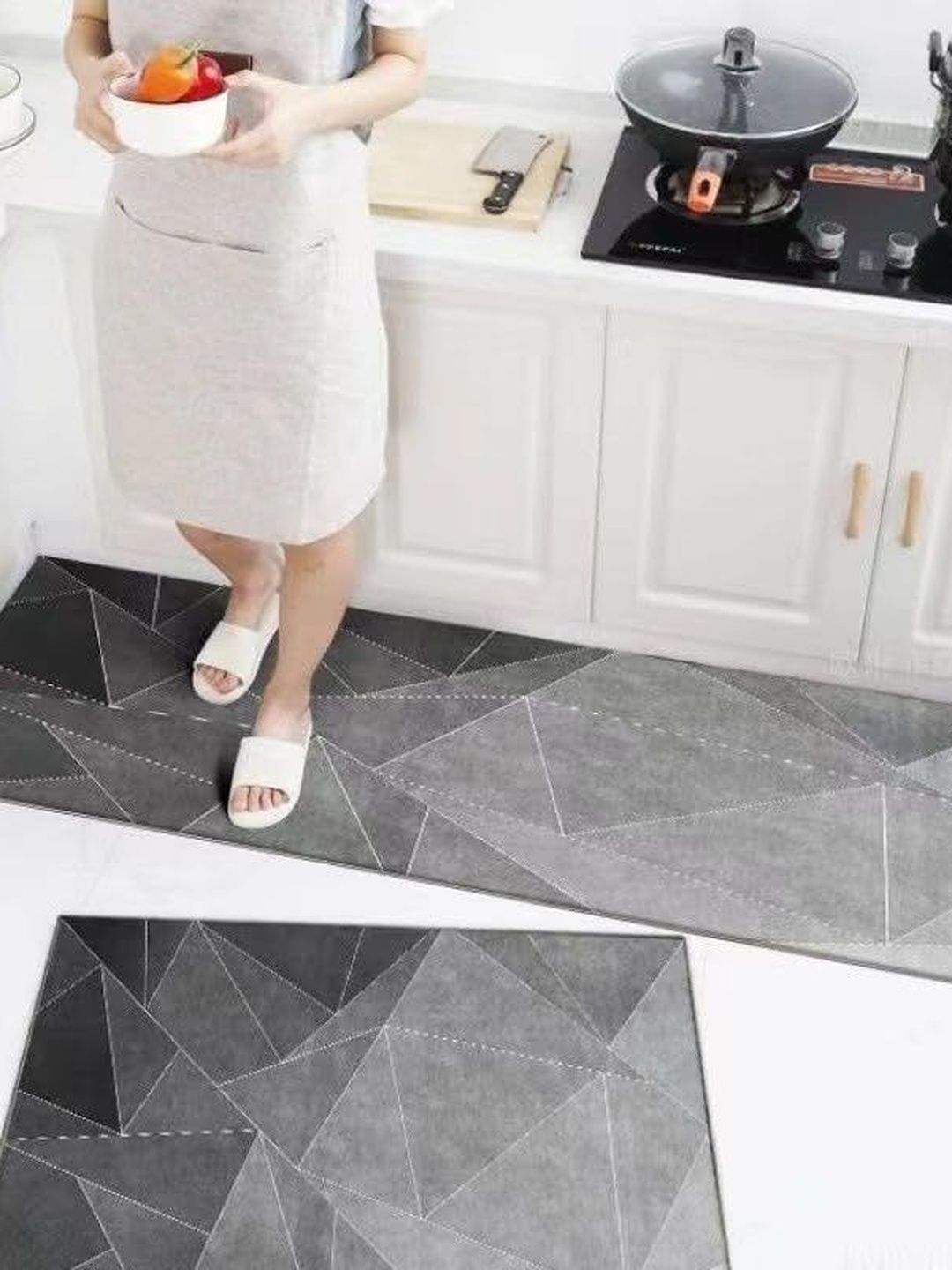 HomeCloud 2-Pcs Black & Grey Printed Anti-Skid Kitchen Mats-picture-29