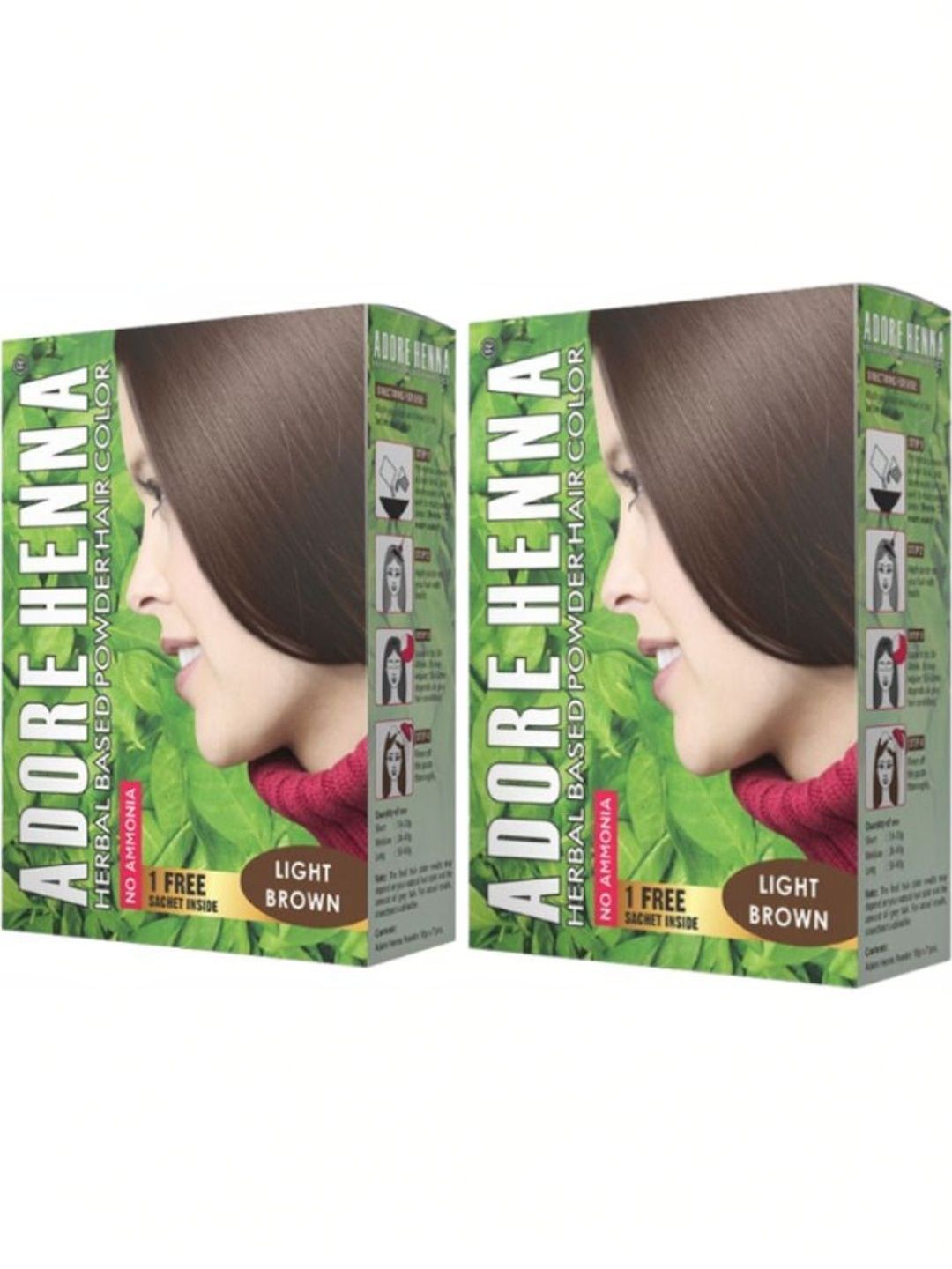 ADORE HENNA Set Of 7 No Ammonia Long Lasting Hair Color - 10 g Each - Light Brown-image-36