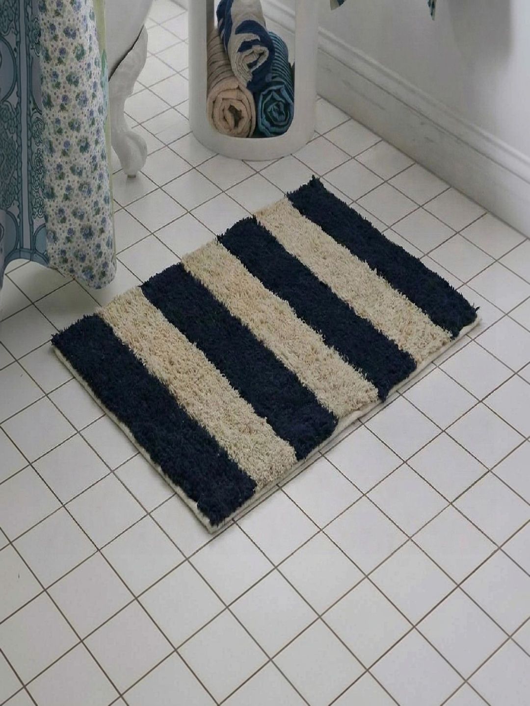 Myntra Elegant Homes Grey & Beige Striped Cotton Anti-Skid Doormat-image-44