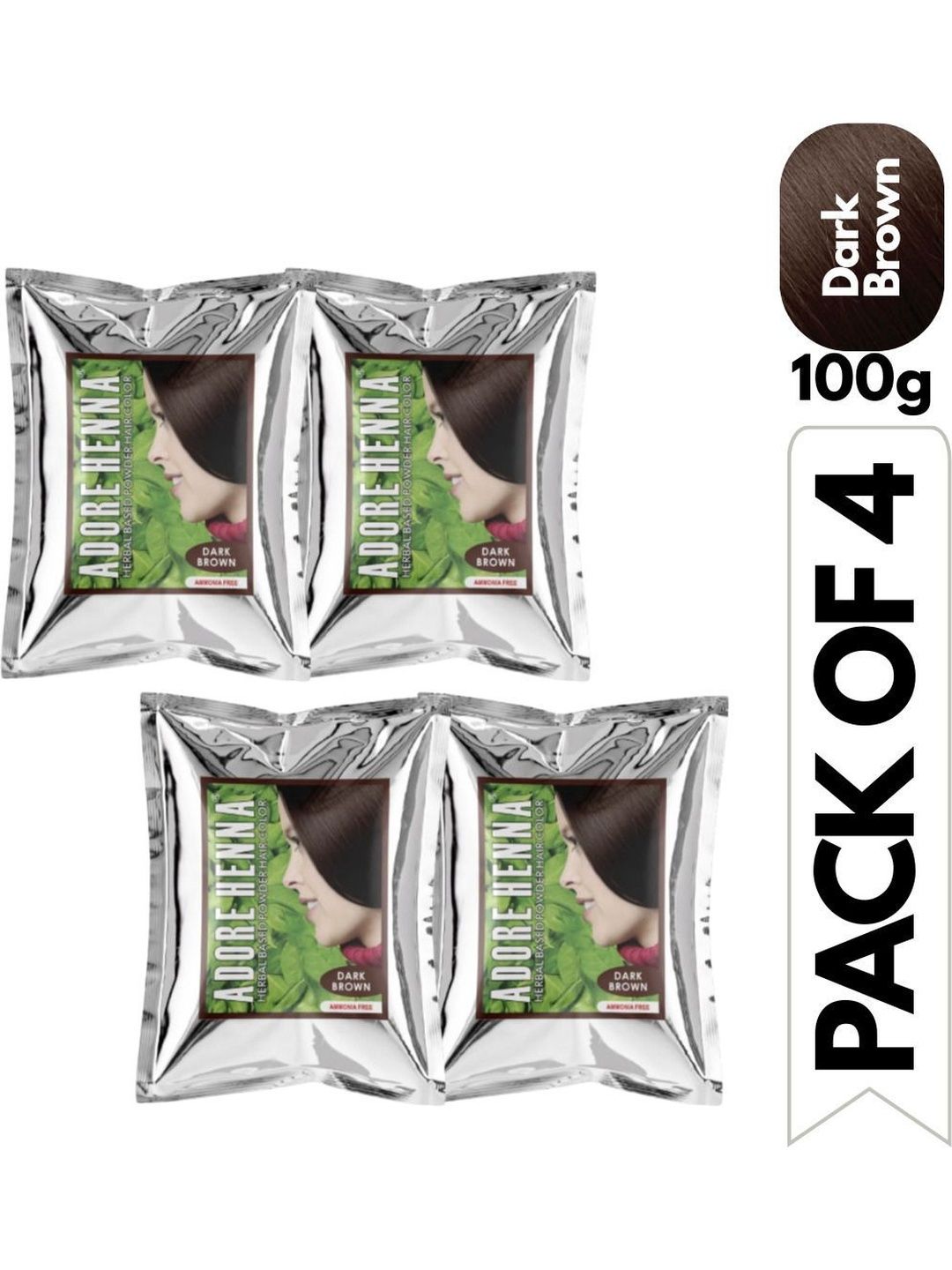 ADORE HENNA Set Of 4 No Ammonia Long Lasting Hair Color - 100 g Each - Dark Brown-image-40