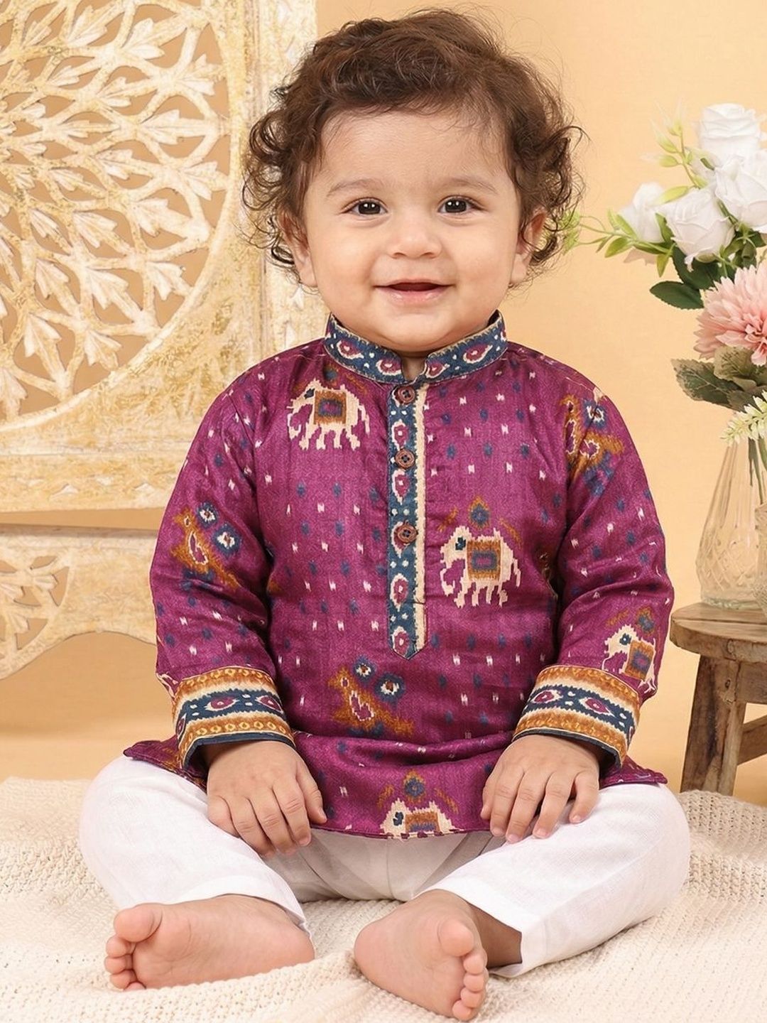 Sangria Boys Printed Cotton Mandarin Collar Kurta & Pyjamas-picture-49