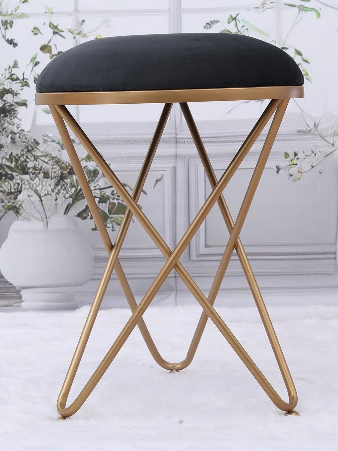 Greetwood Black Metal Ottoman With Cross Leg Design-picture-16