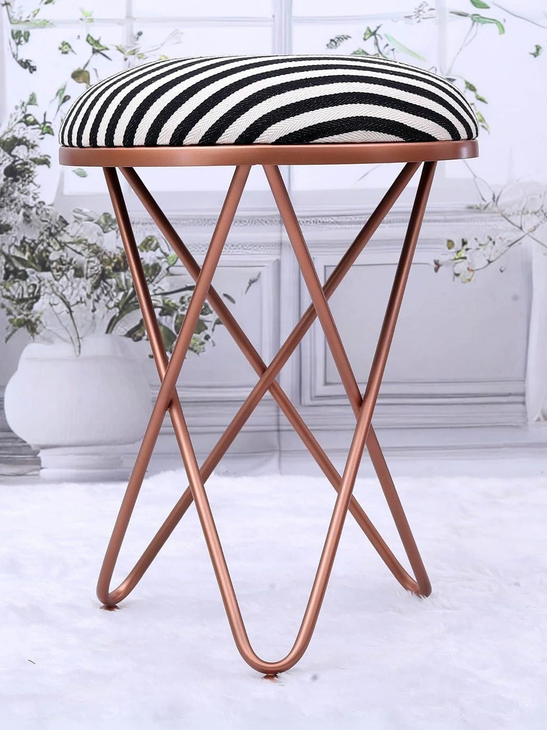 Greetwood Black & White Metal Stool Ottoman-picture-19