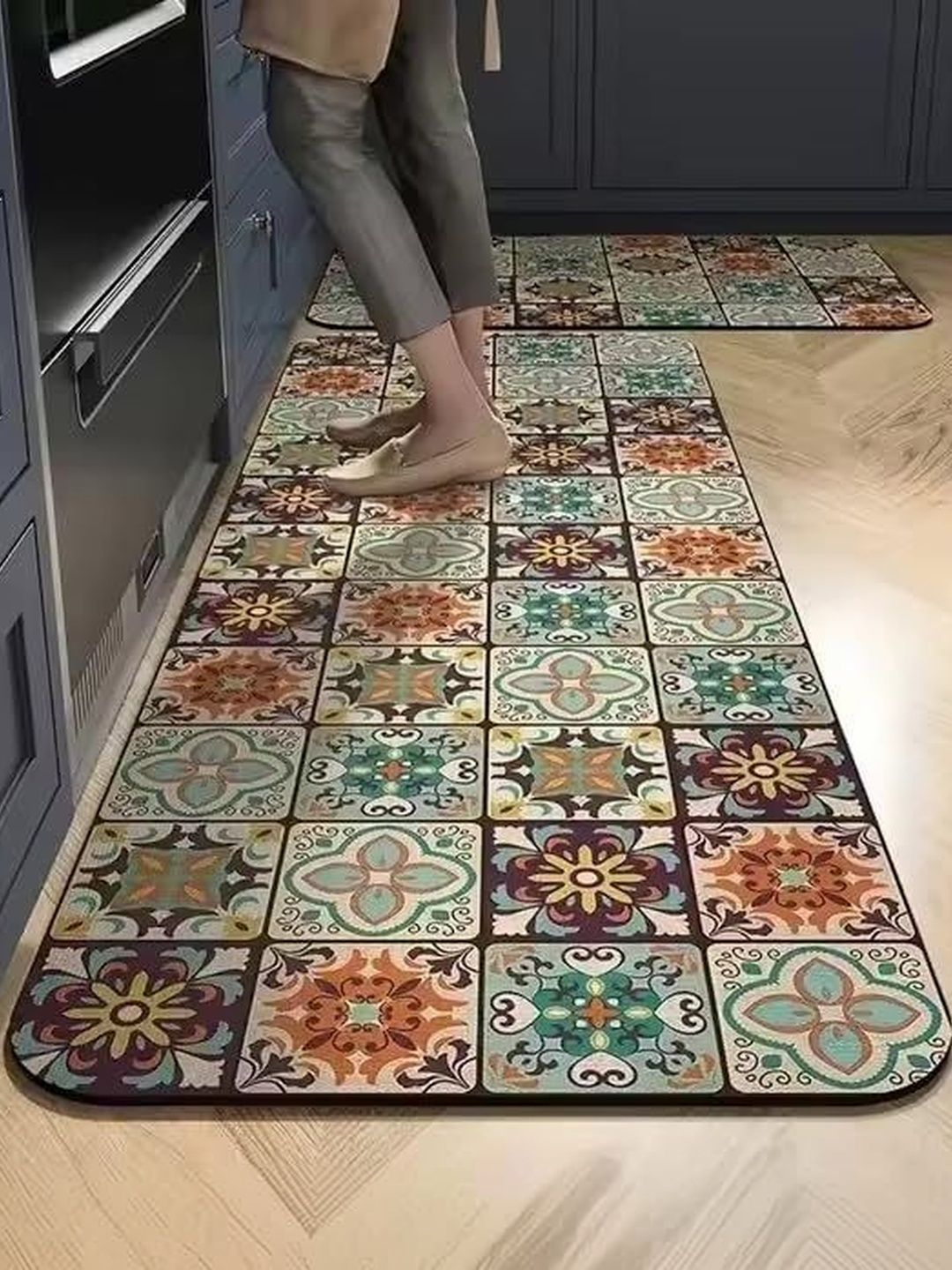 HomeCloud 2-Pcs Brown & Green Printed Anti-Skid Kitchen Mats-picture-39