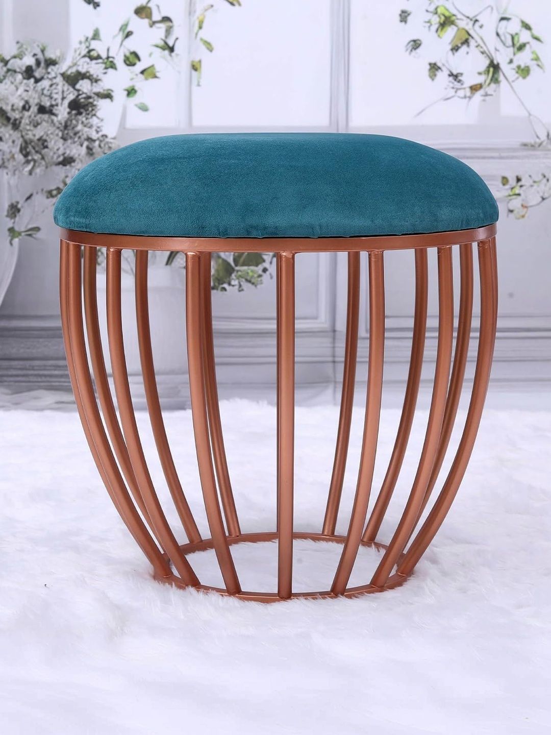 Greetwood Teal Blue Metal Round Ottoman-picture-14