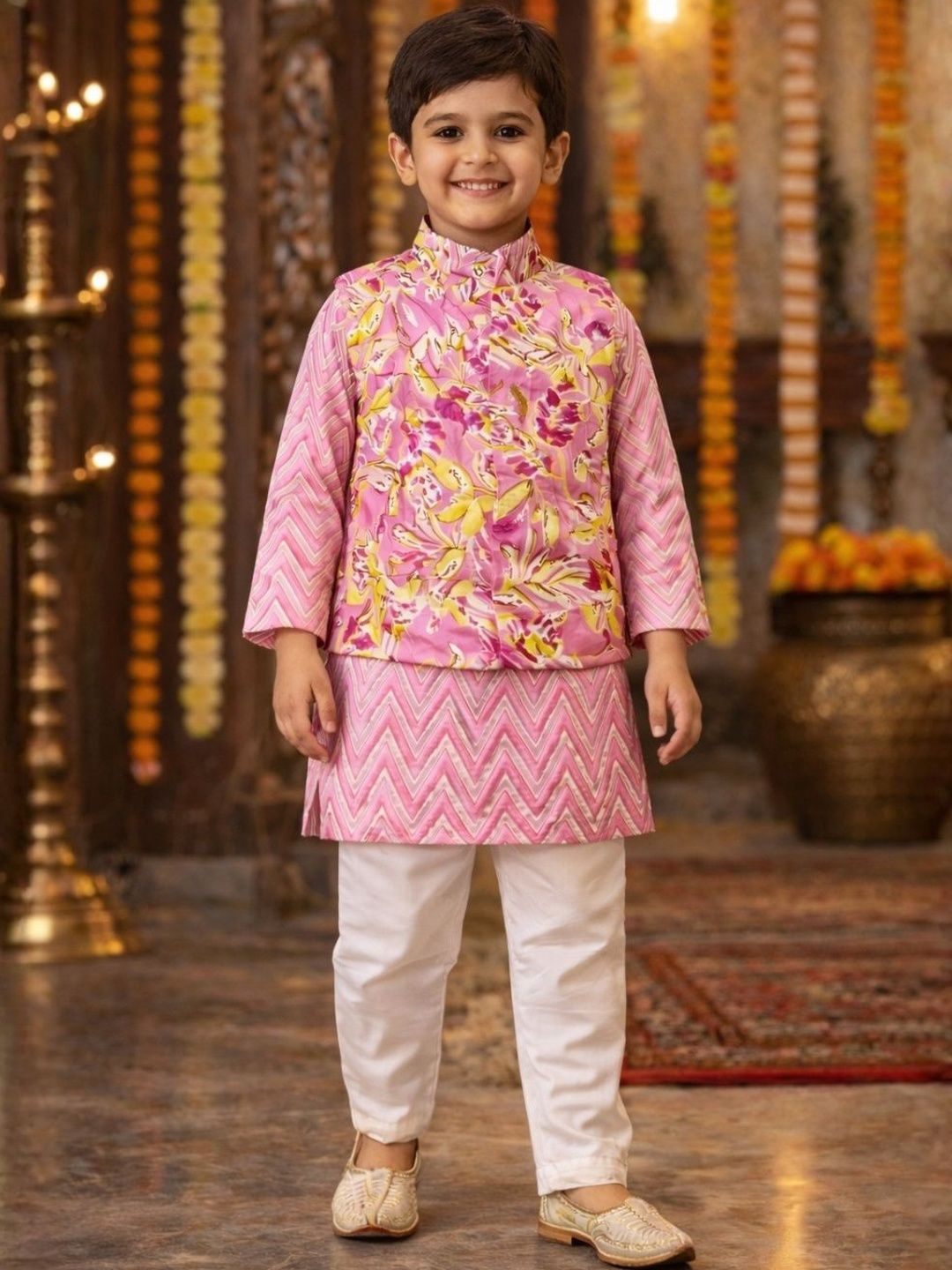 Superminis Boys Floral Printed Regular Pure Cotton Kurta with Pyjamas-picture-53