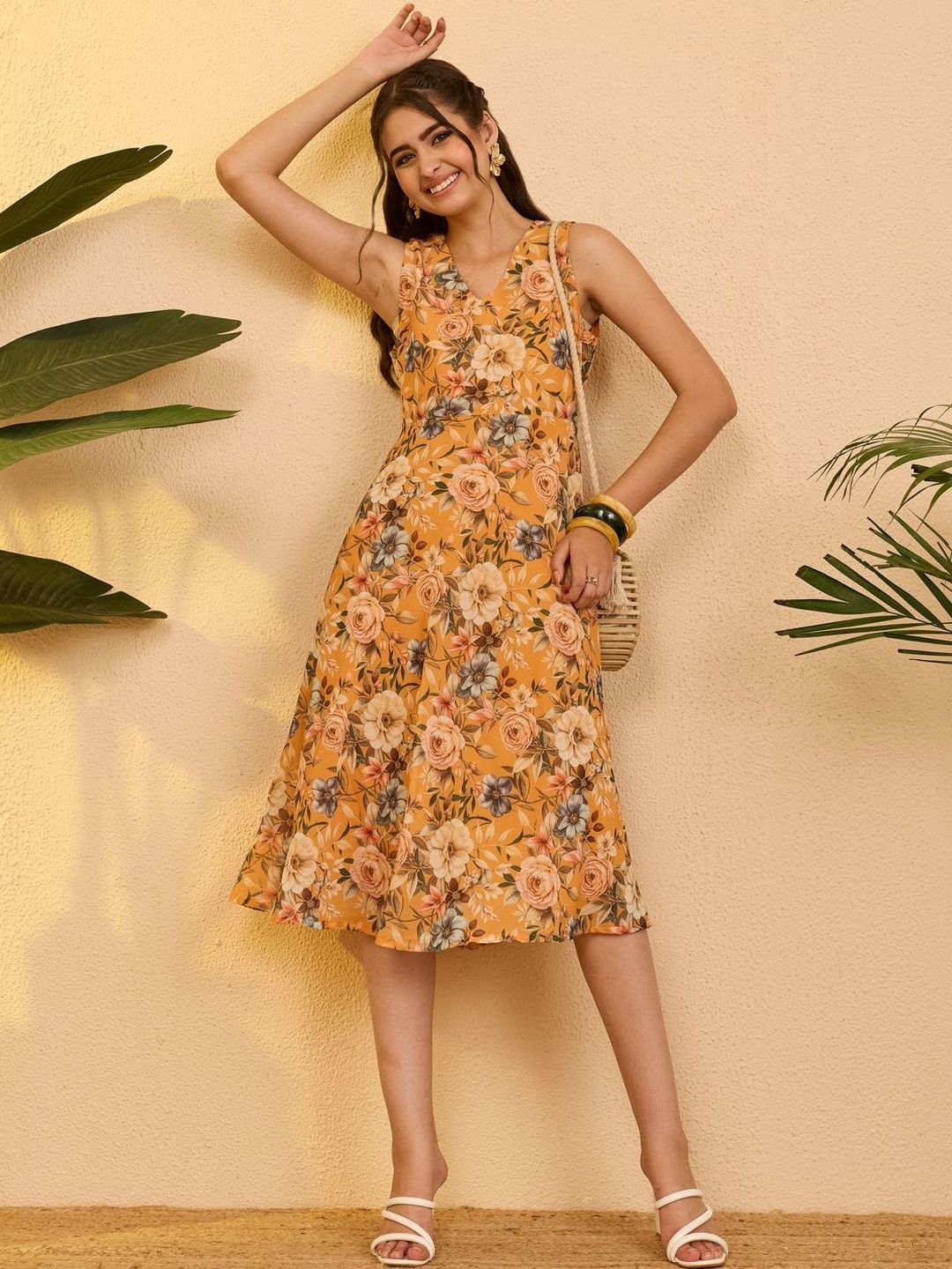 Janasya Floral Print A-Line Midi Dress-picture-54