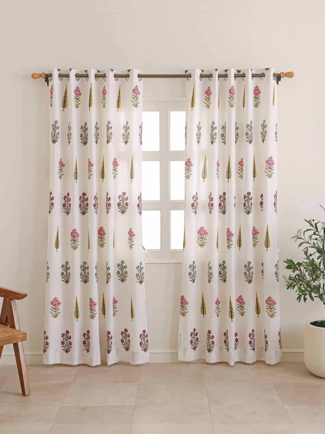Clasiko Multicoloured & Off White Set of 2 Door Curtains and Sheers-image-43