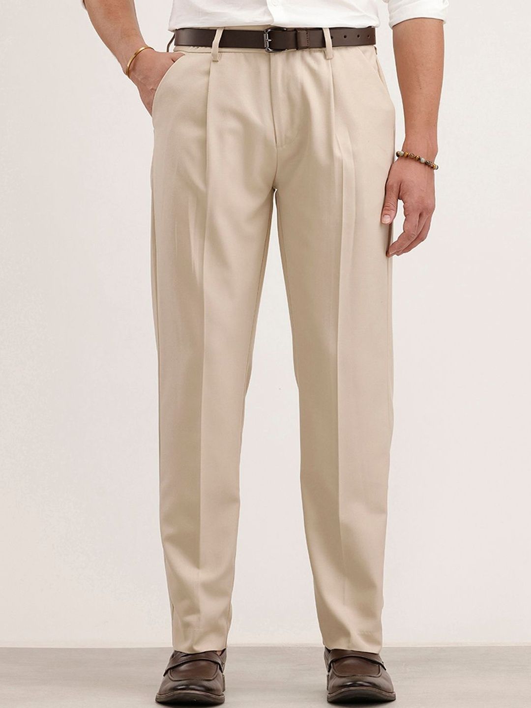 WROGN Men Slim Fit Easy Wash Pleated Trousers