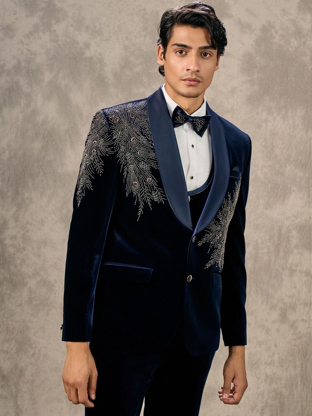 Twamev Self Design Mandarin Collar Tailored Fit Double-Breasted Three-Piece Suit-picture-34
