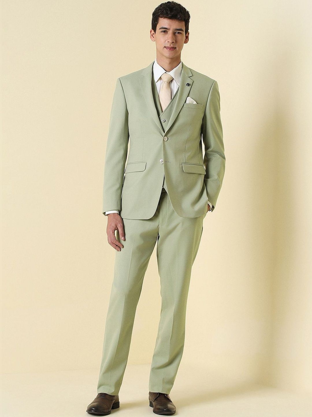 Allen Solly Textured Slim-Fit Single-Breasted Three-Piece Suit-picture-38