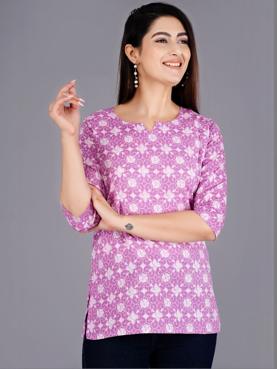 Visaru Floral Printed V-Neck Kurti-picture-50
